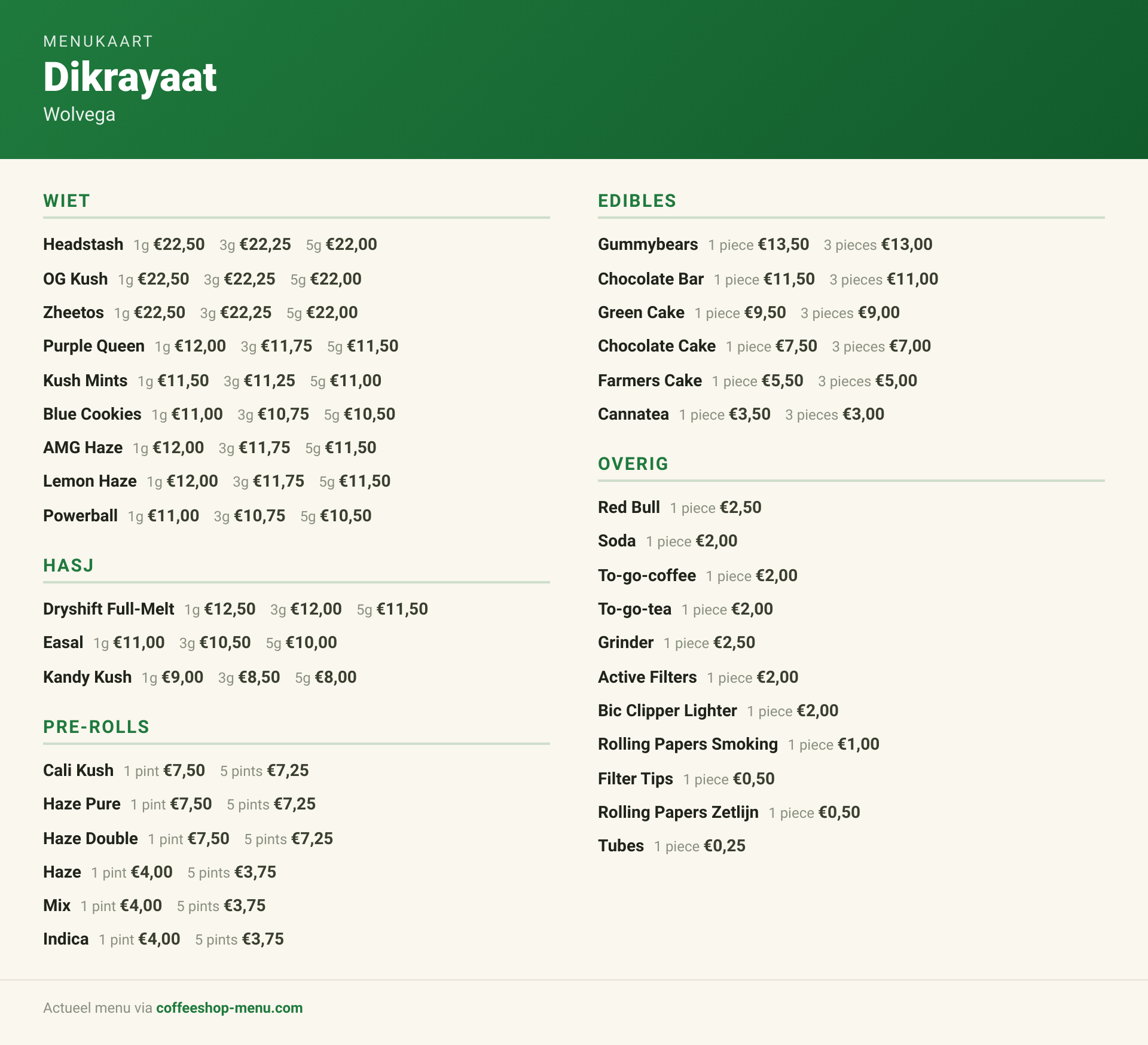 Menu bij Dikrayaat