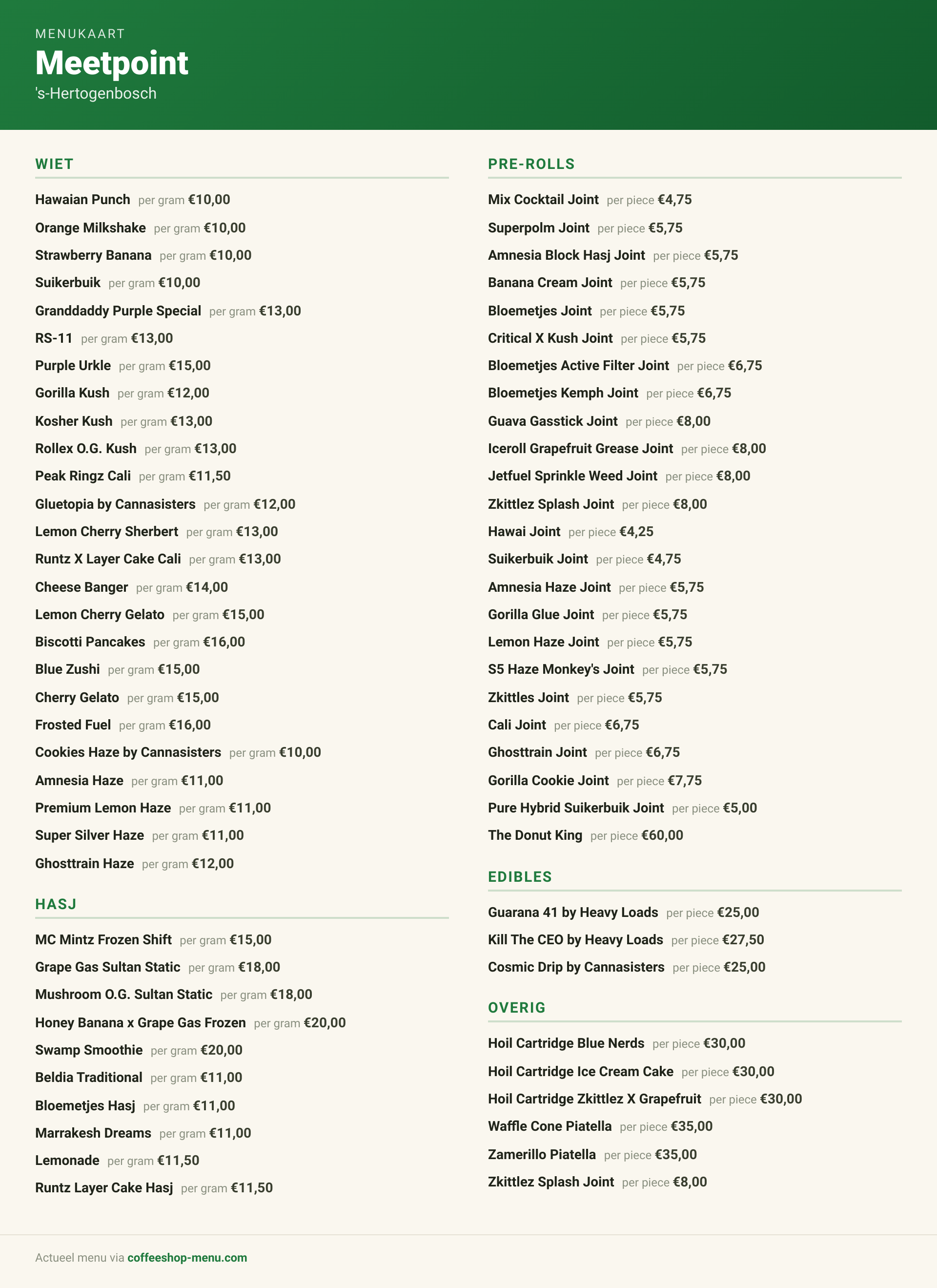 Menu bij Meetpoint