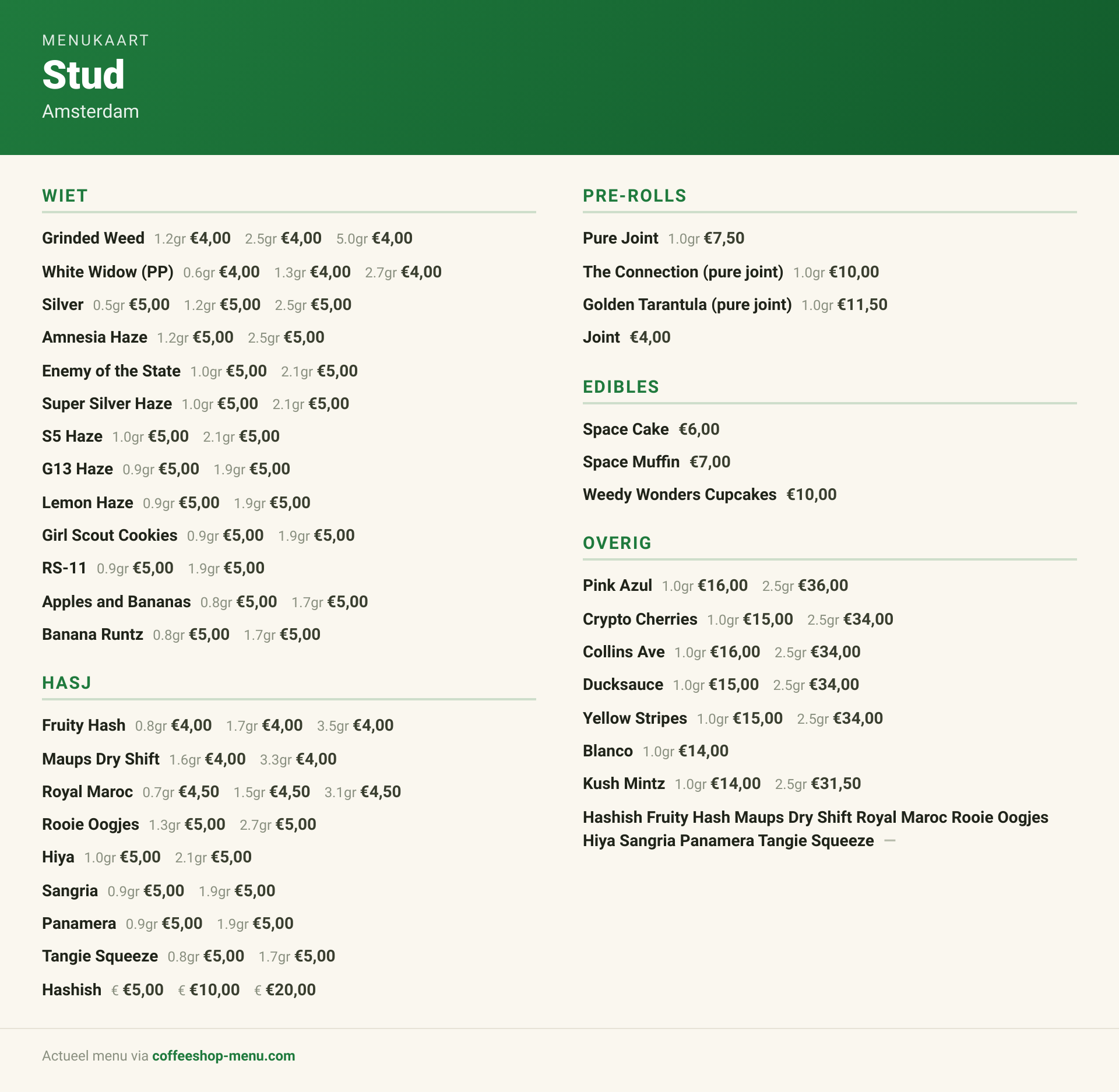Menu bij Stud