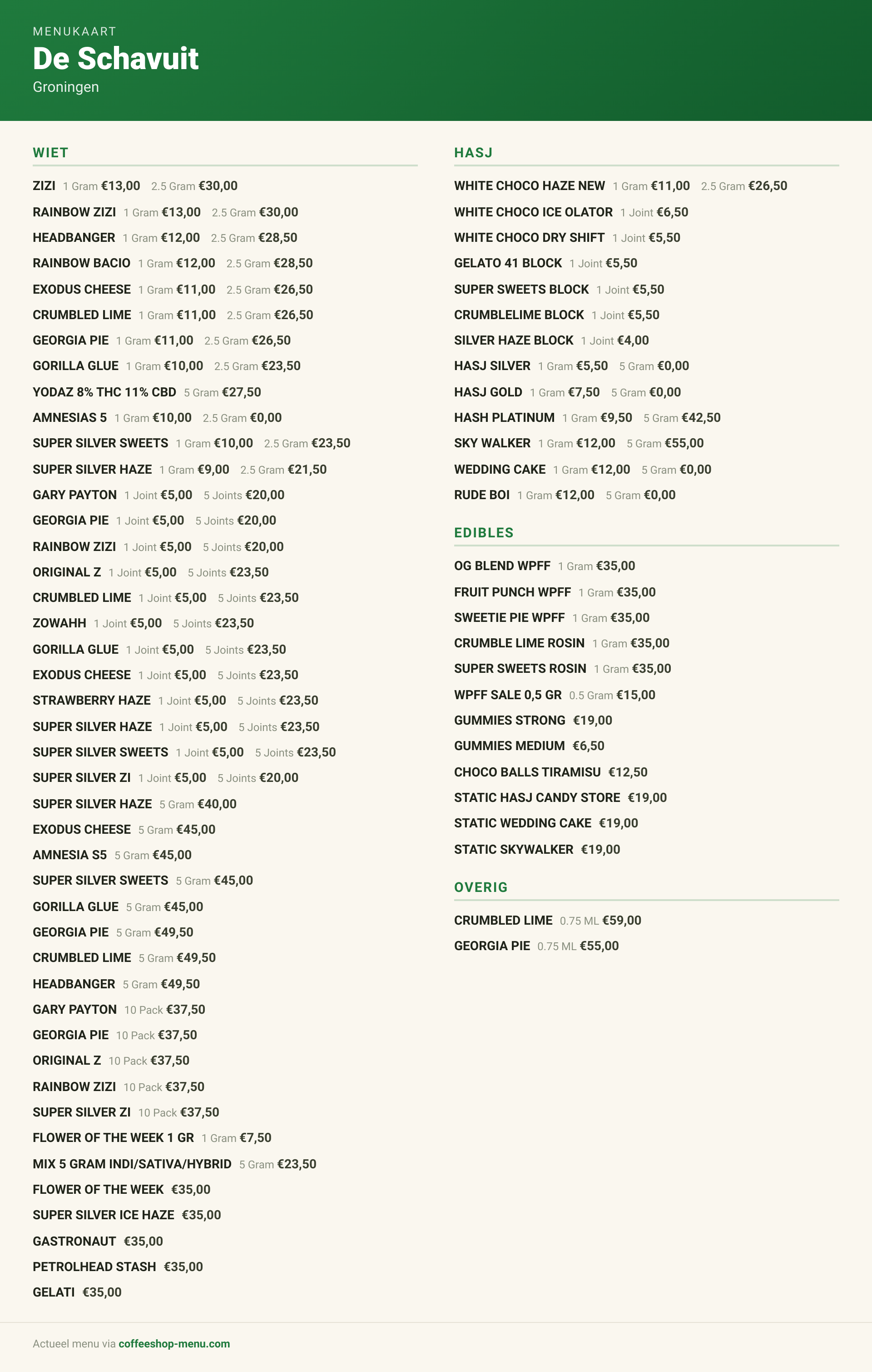 Menu bij De Schavuit