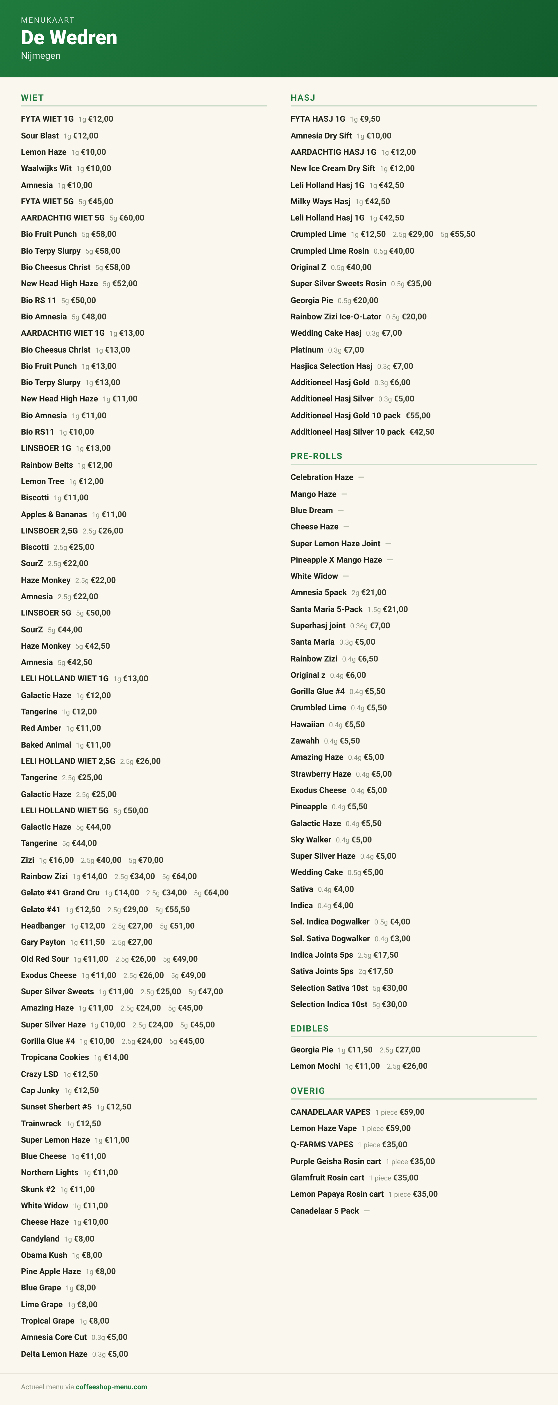 Menu bij De Wedren