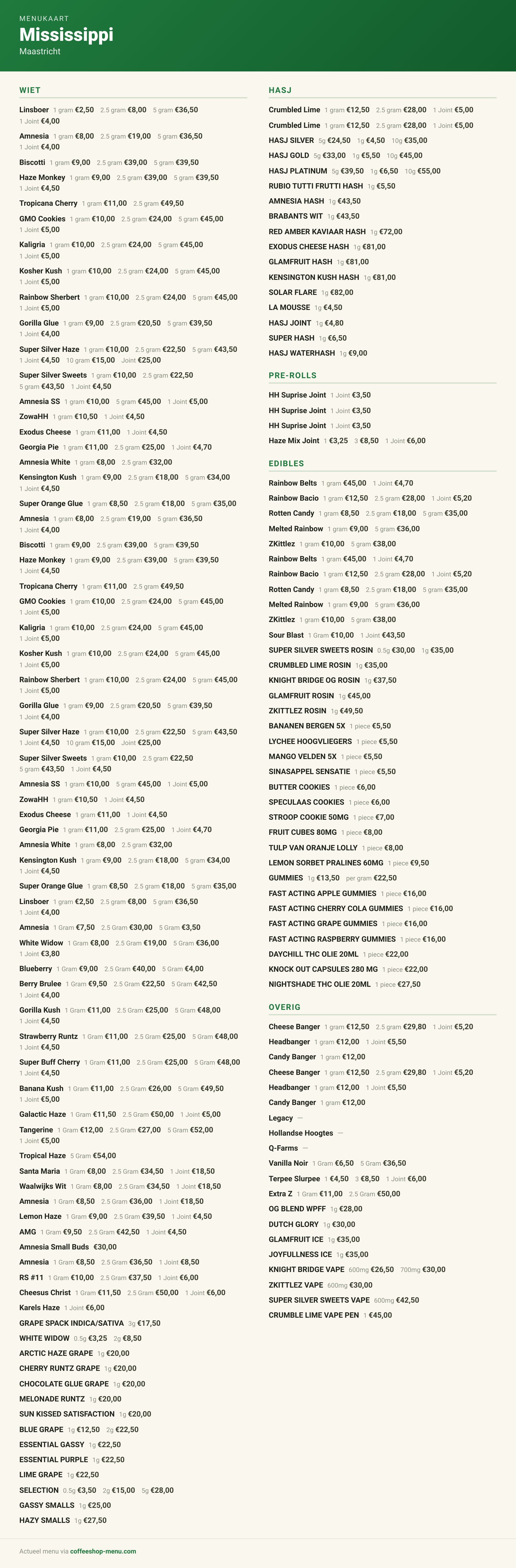 Menu bij Mississippi