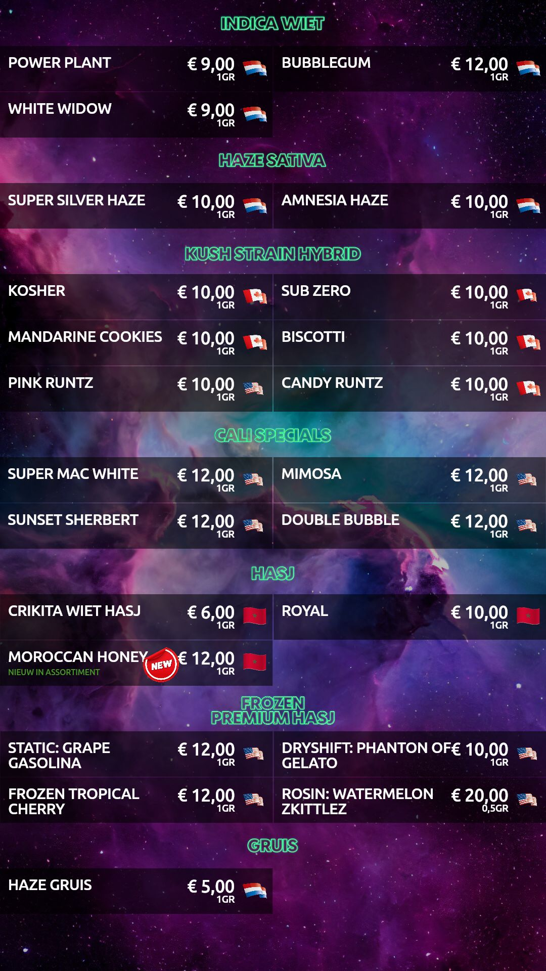 Menu bij Space
