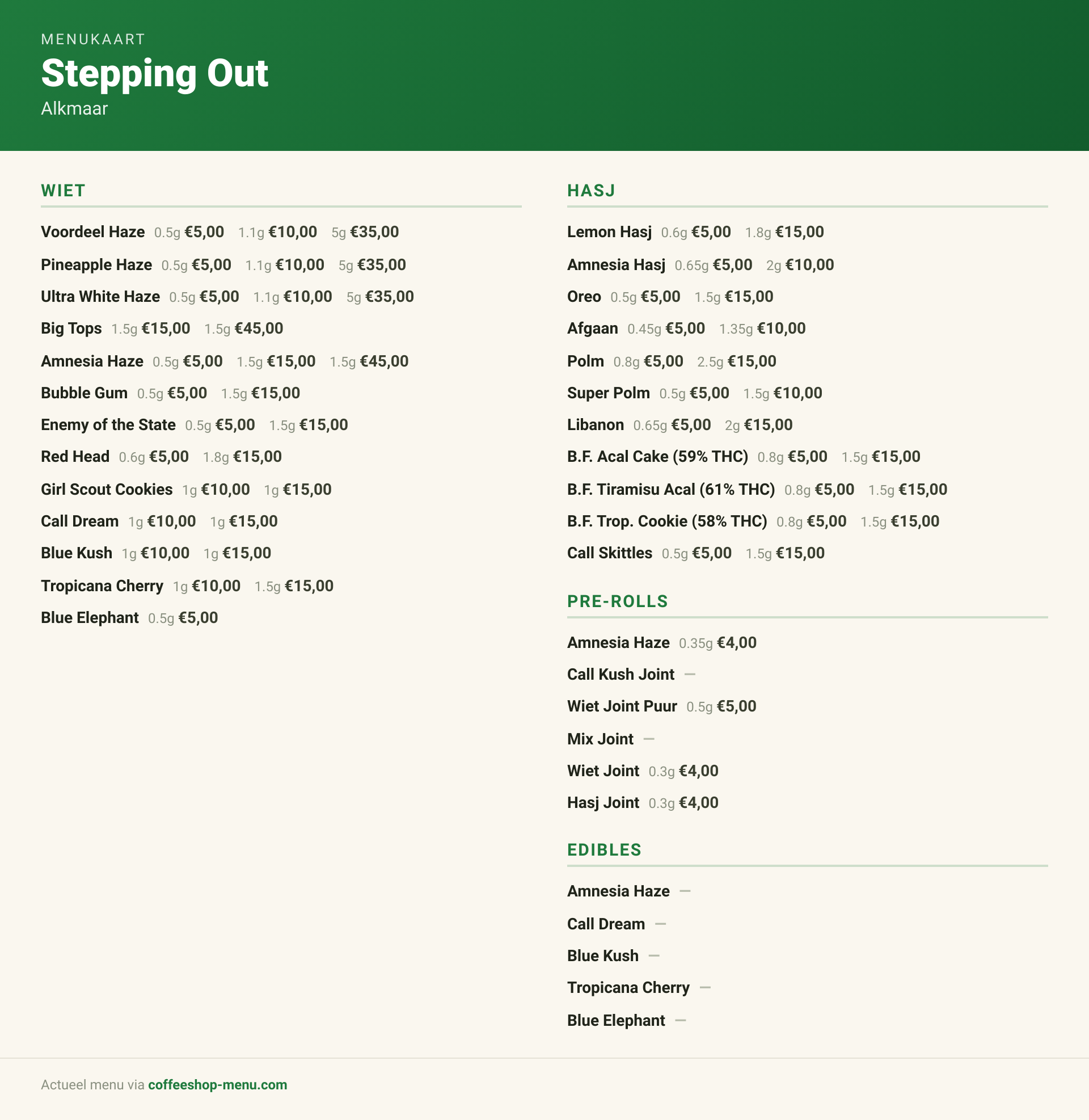 Menu bij Stepping Out