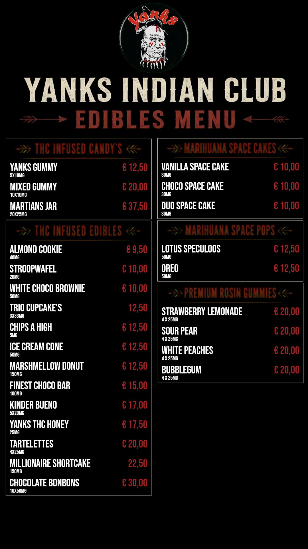 Menu bij Yanks