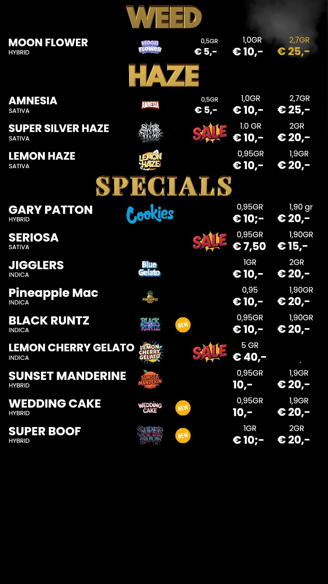 Menu bij Chip 'n dale