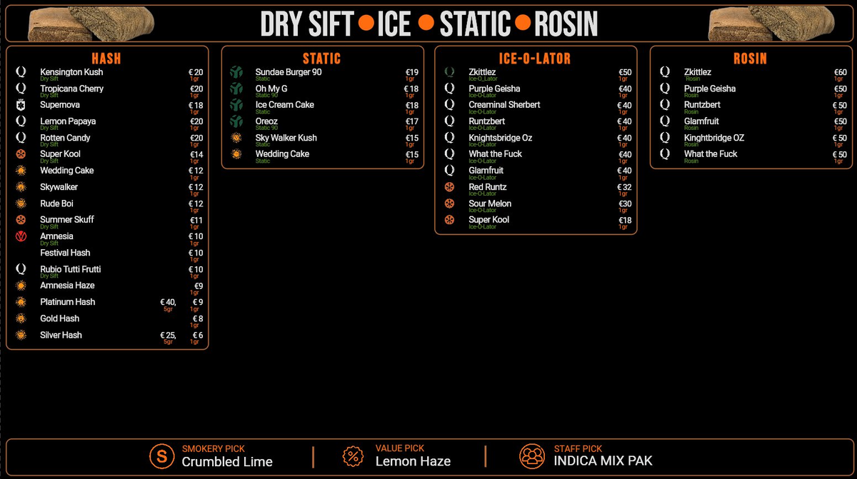 Menu bij Smokery by The Plug