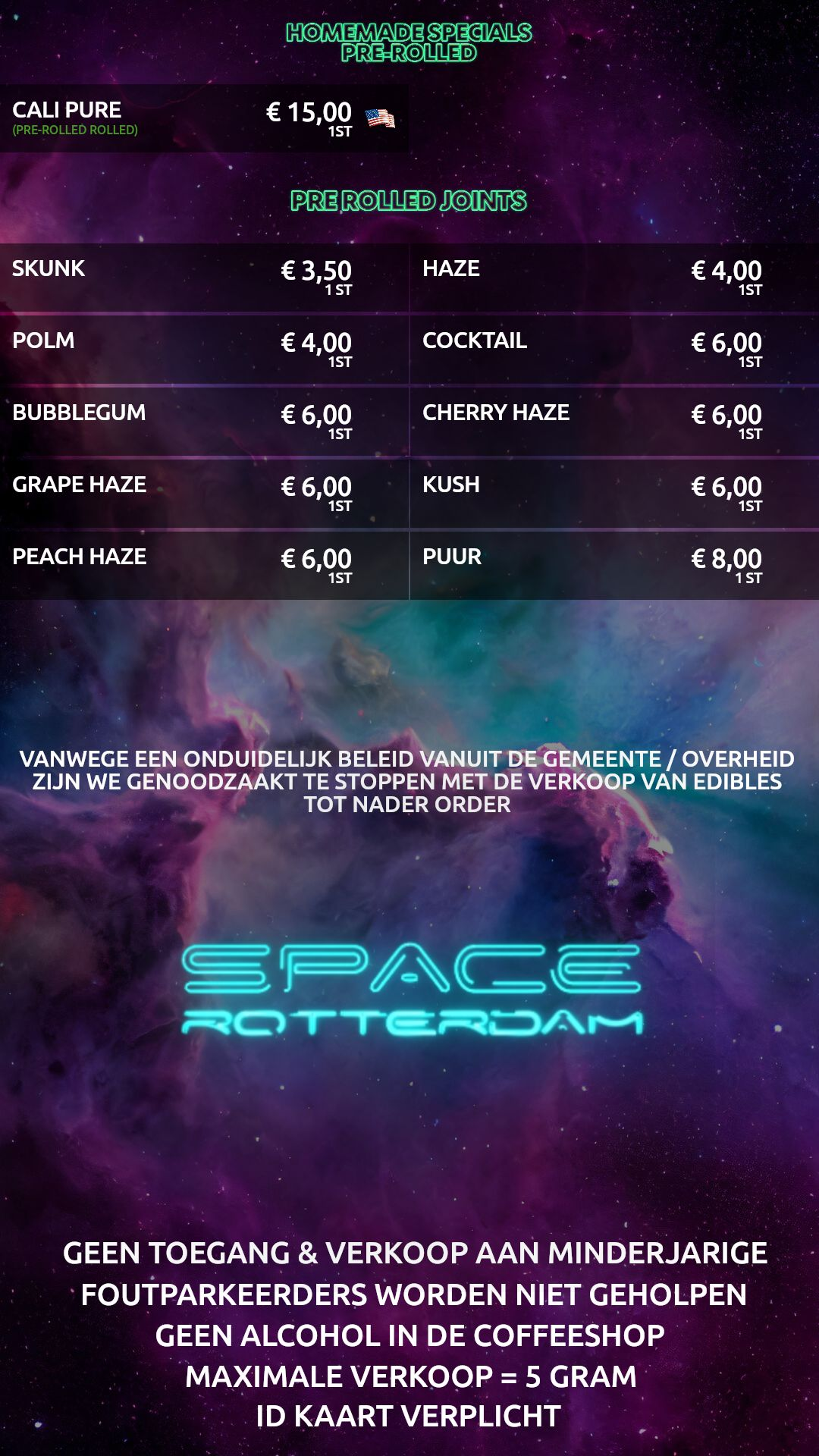 Menu bij Space