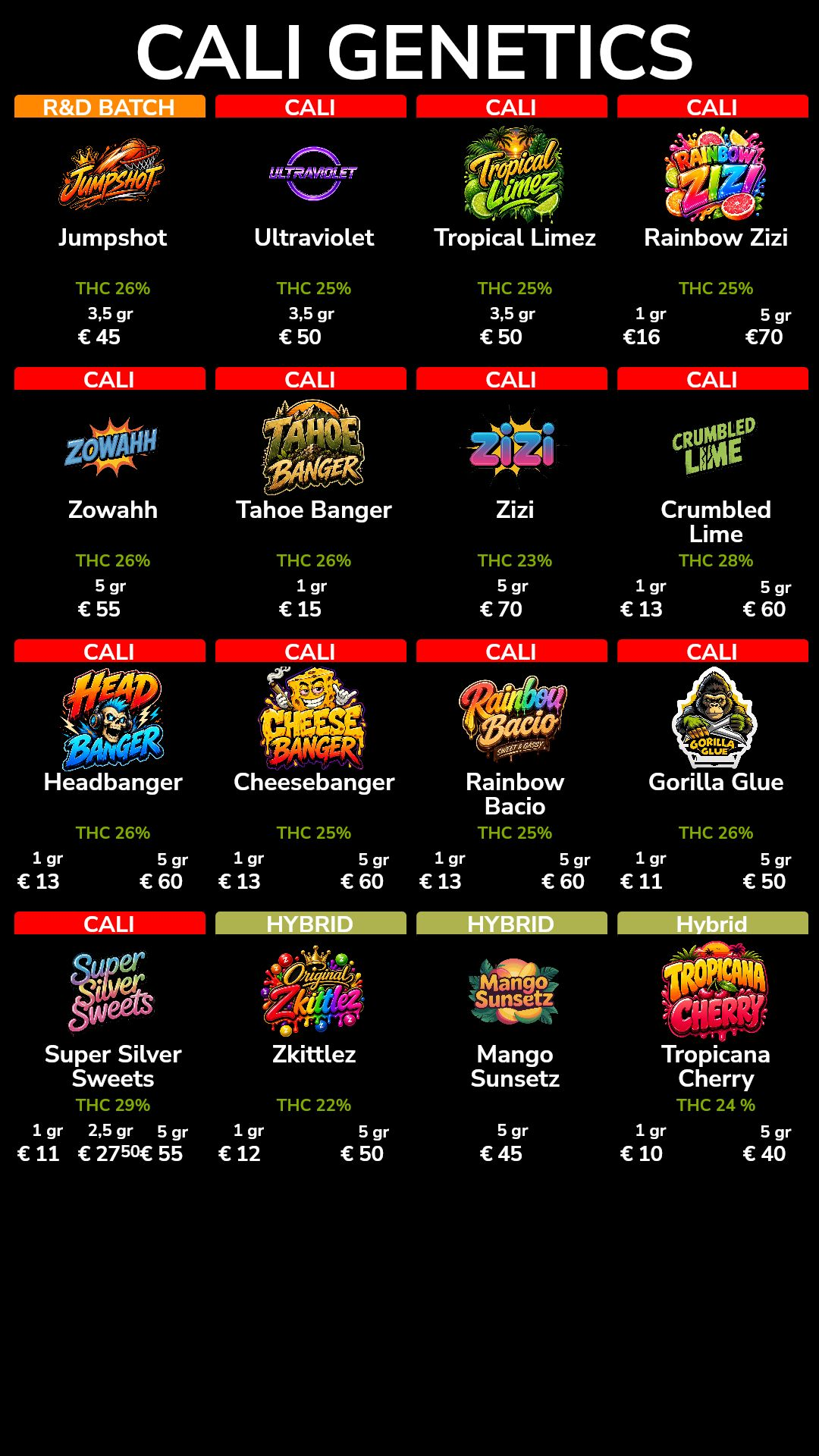 Menu bij The Cat