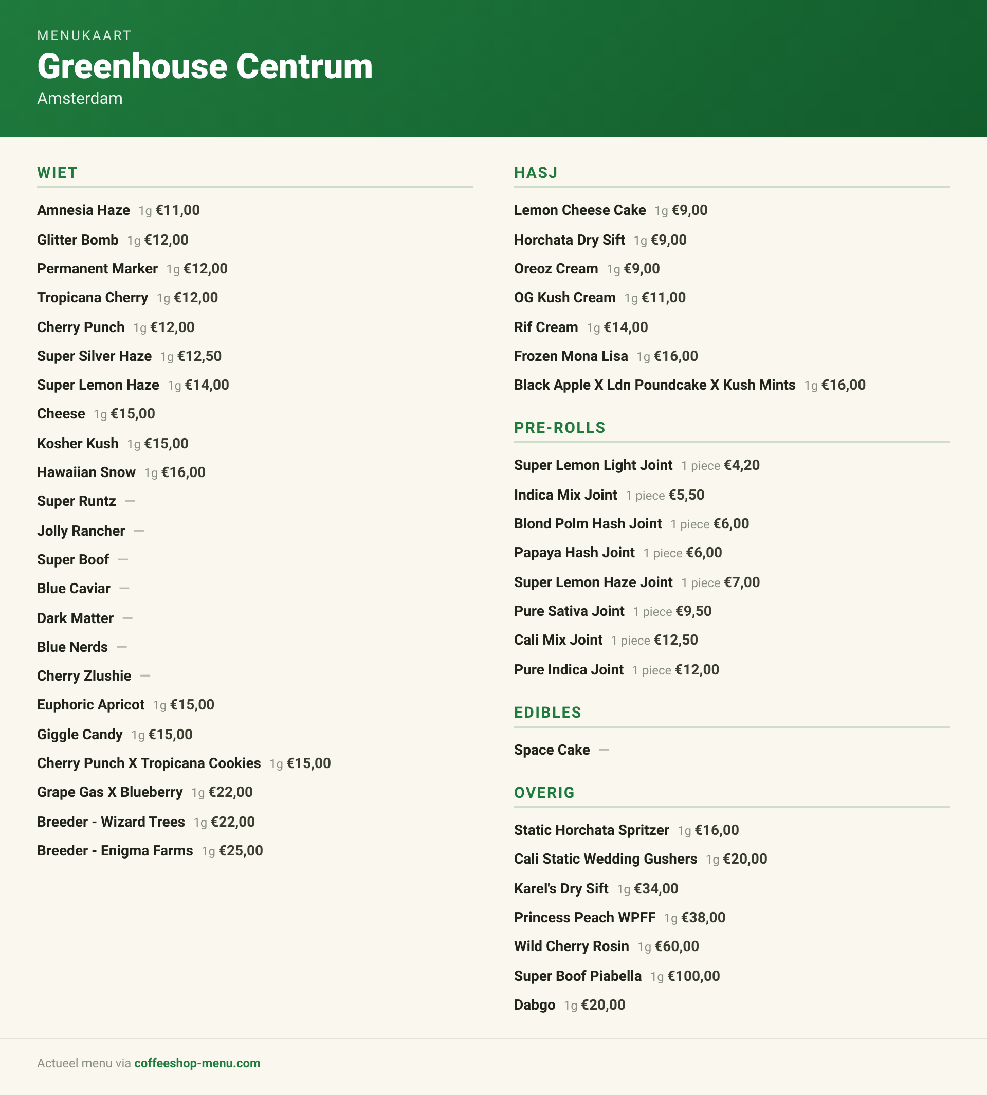 Menu bij Greenhouse Centrum