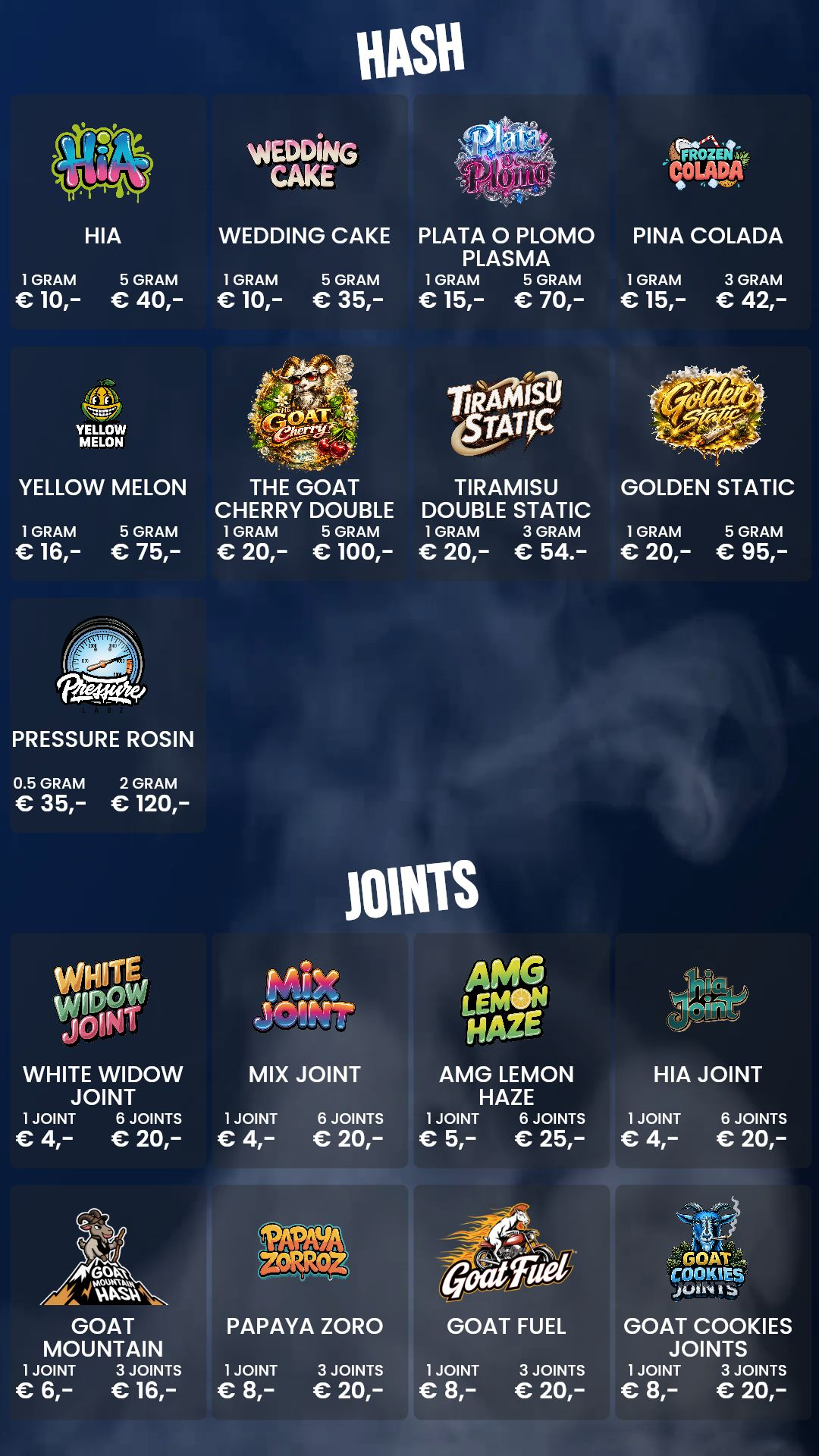 Menu bij The Goat