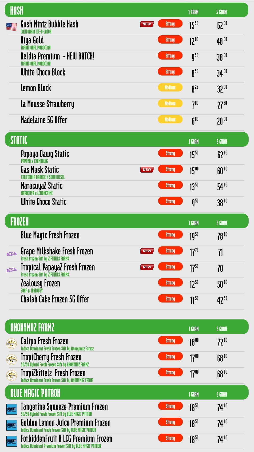 Menu bij Coffeeshop Haarlem