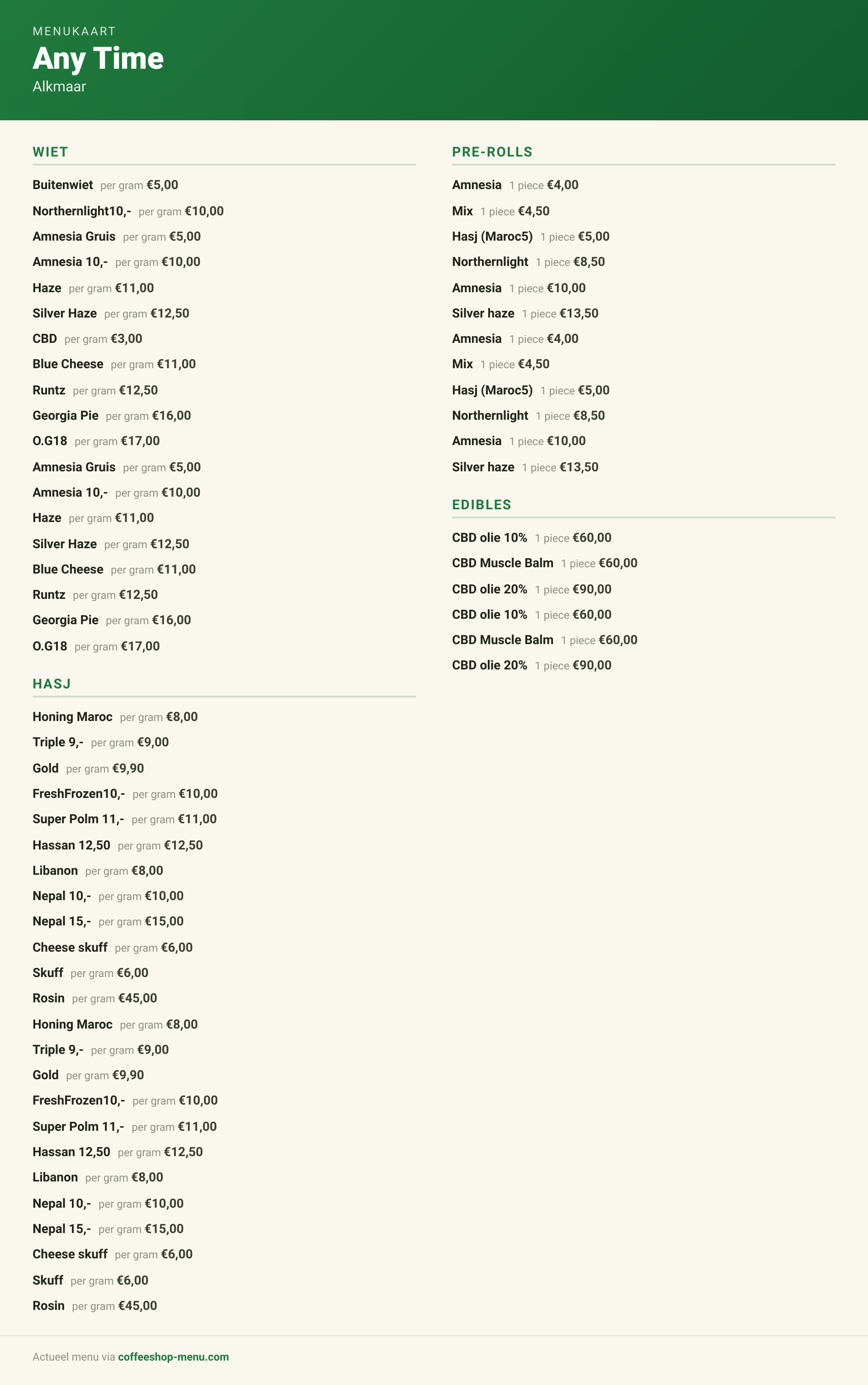 Menu bij Any Time