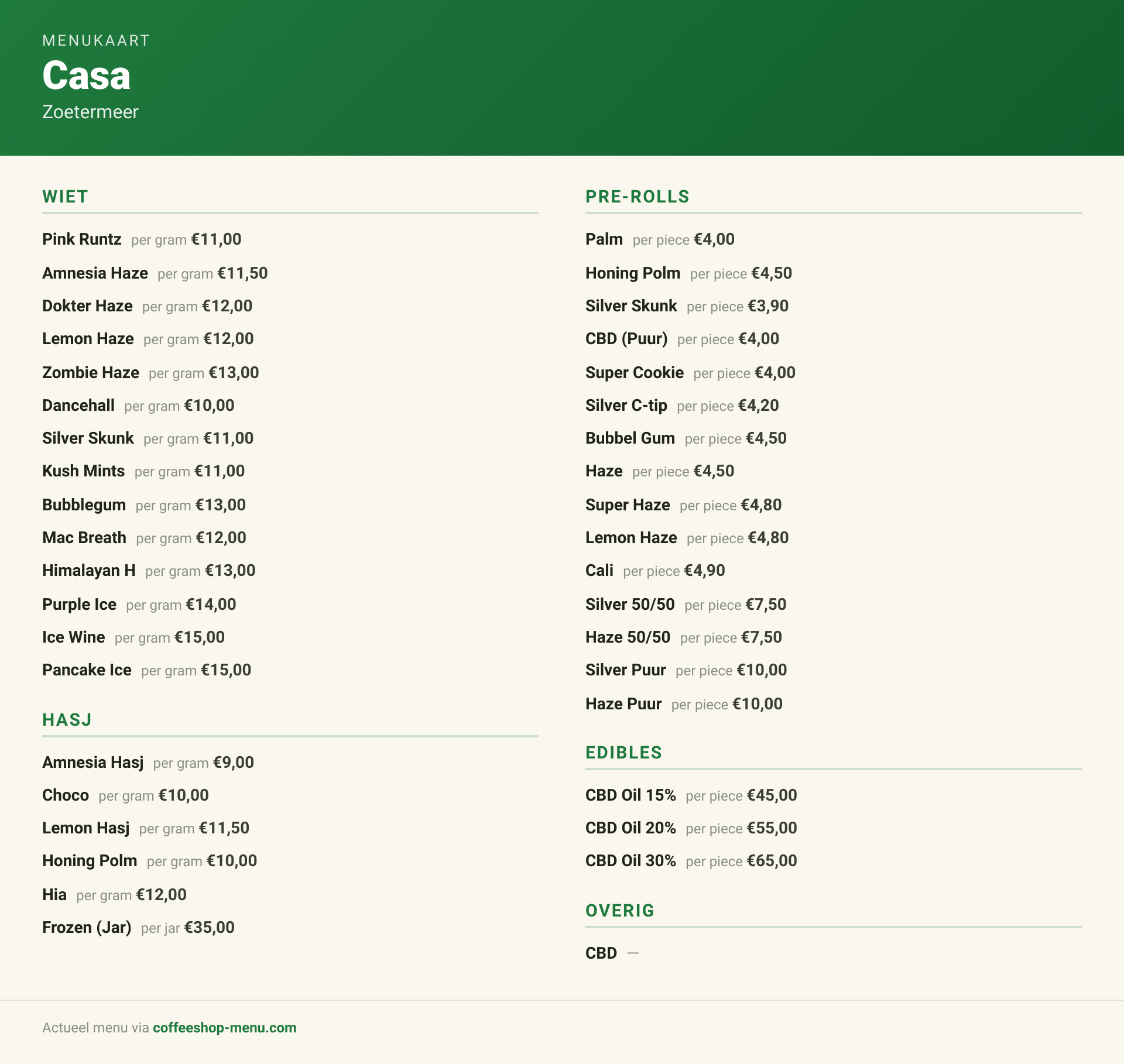 Menu bij Casa