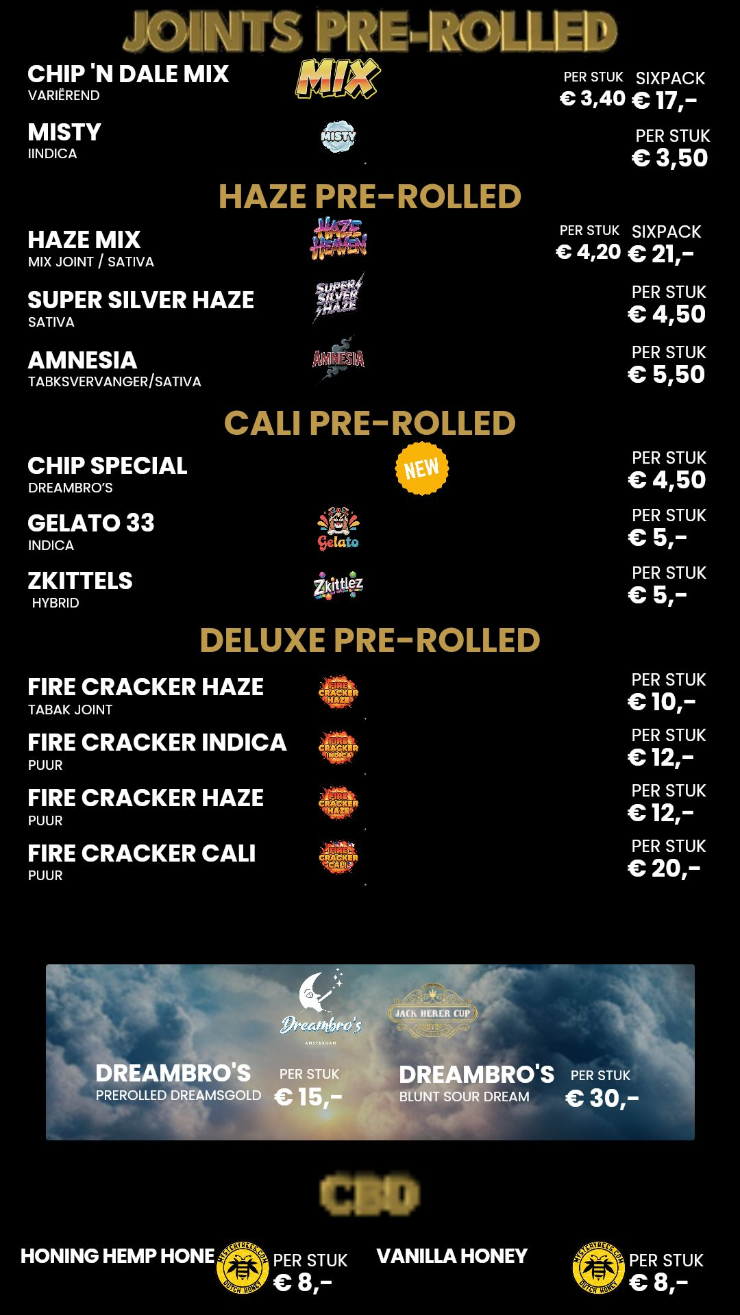 Menu bij Chip 'n dale