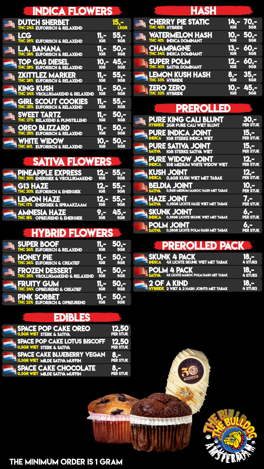 Menu bij The Bulldog Port 26