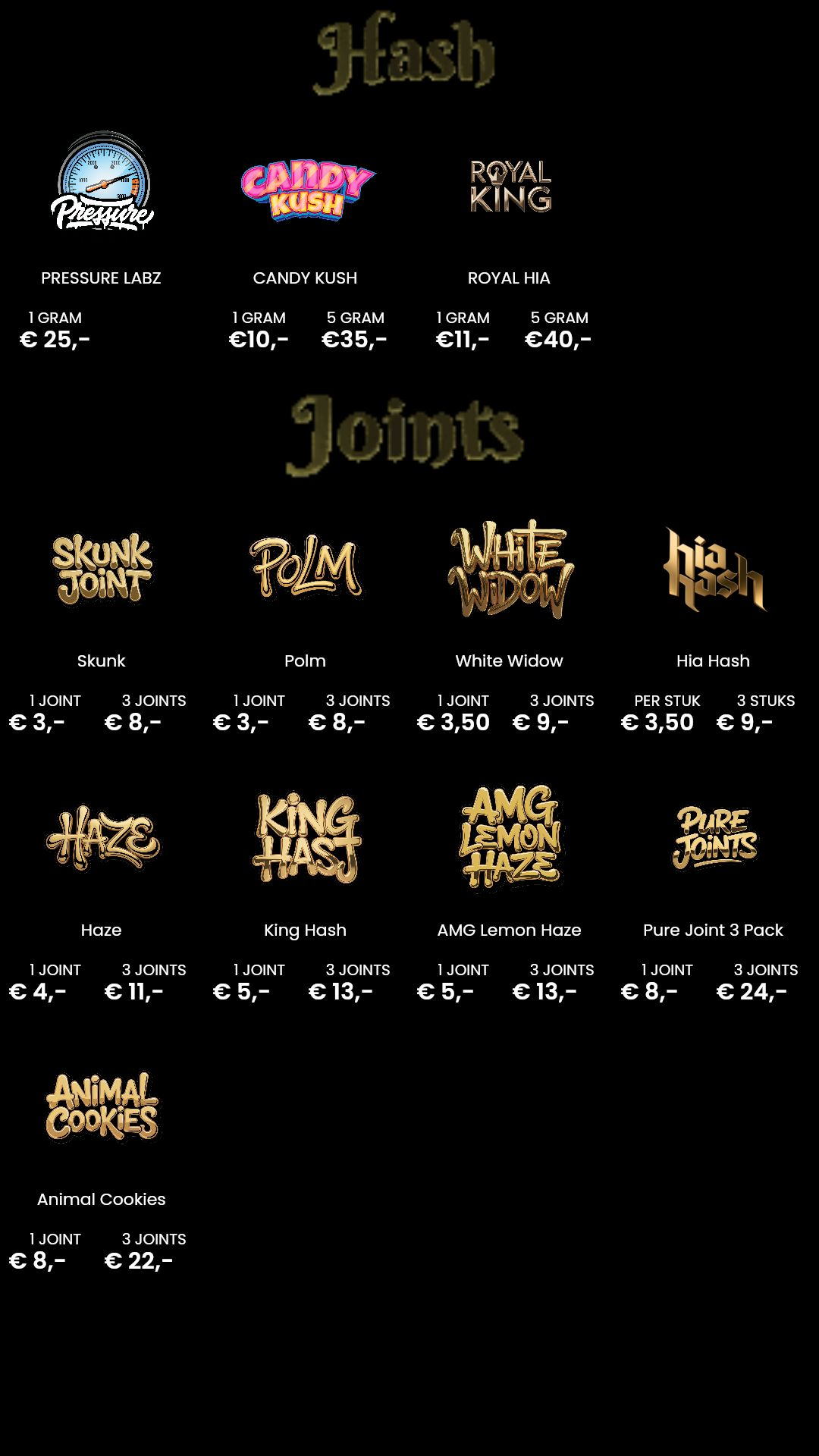 Menu bij No Limit