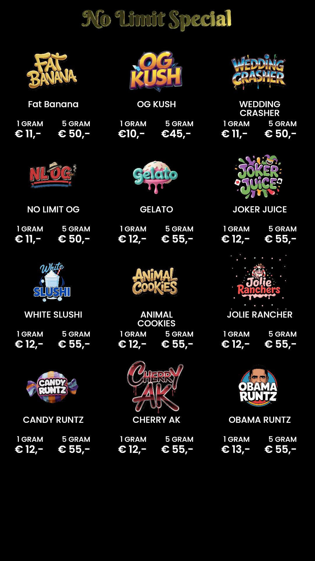 Menu bij No Limit