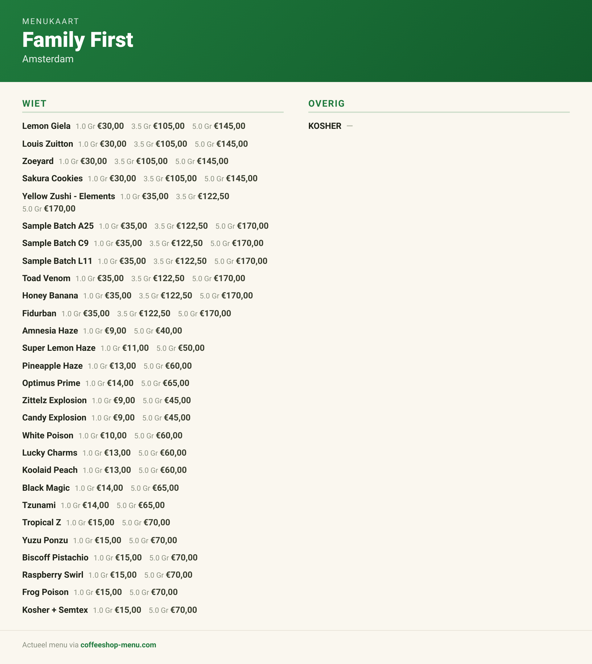 Menukaart van Family First