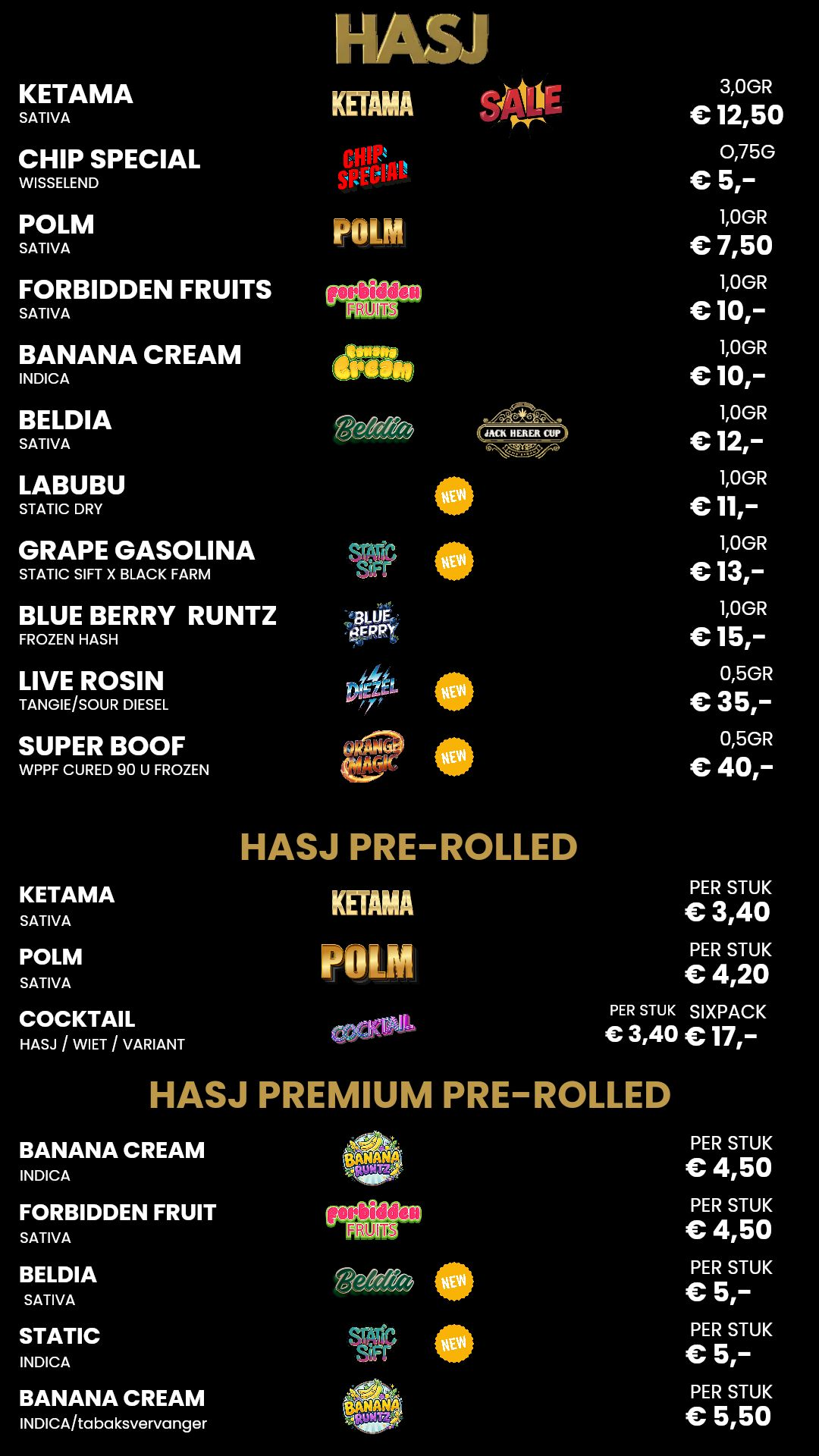 Menu bij Chip 'n dale