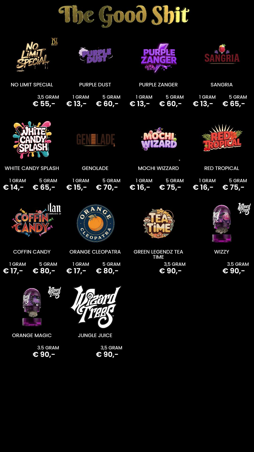 Menu bij No Limit