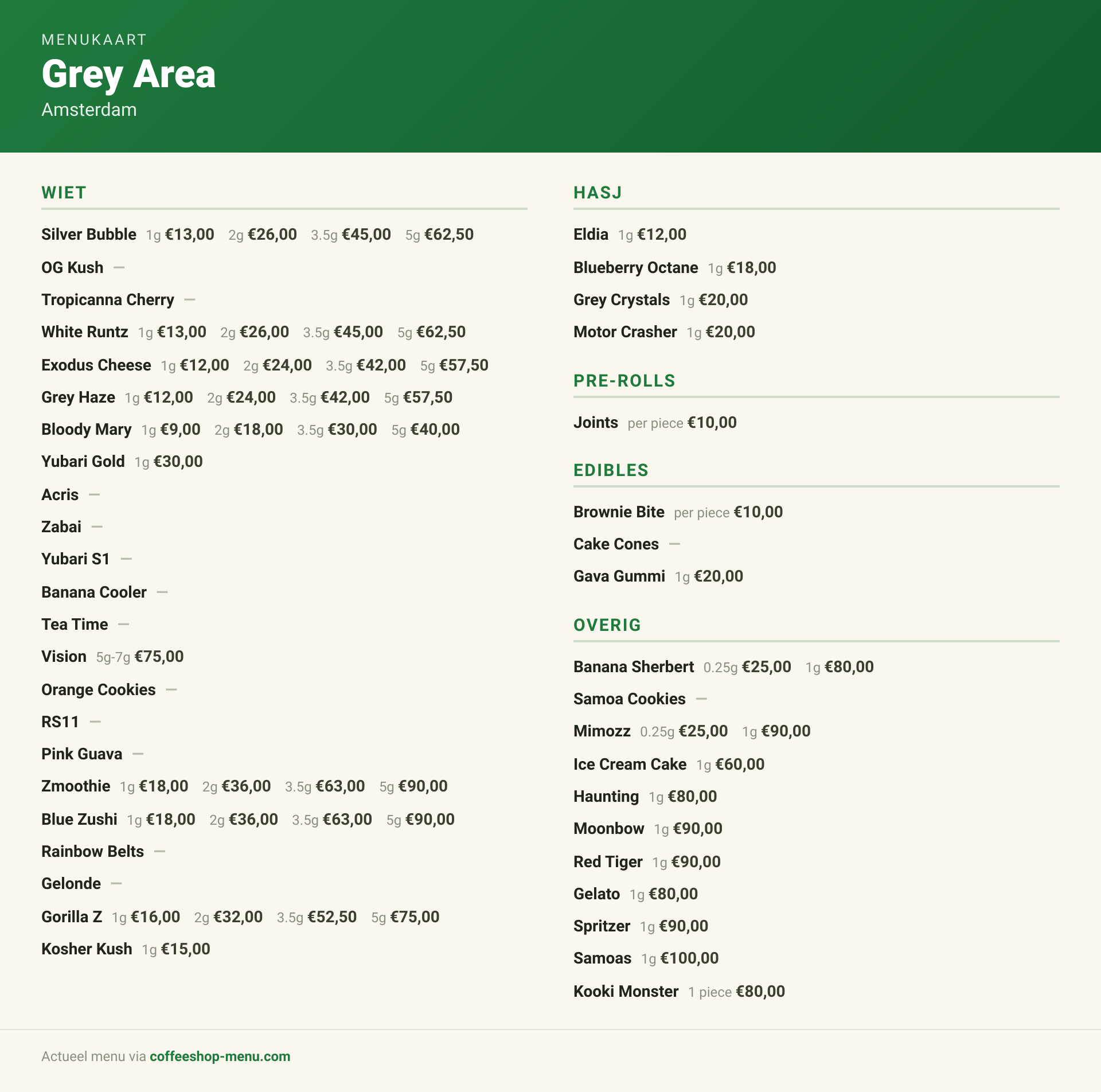 Menu bij Grey Area