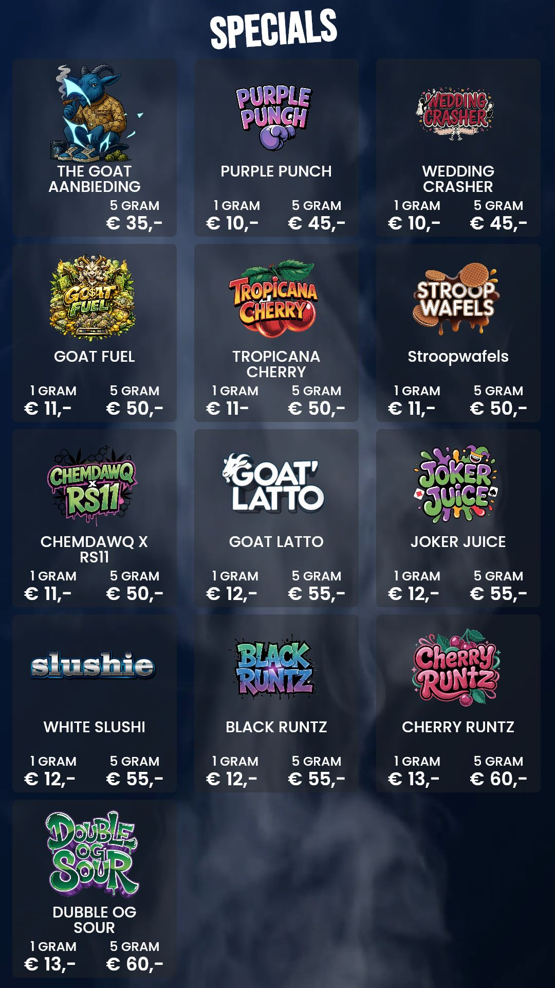 Menu bij The Goat