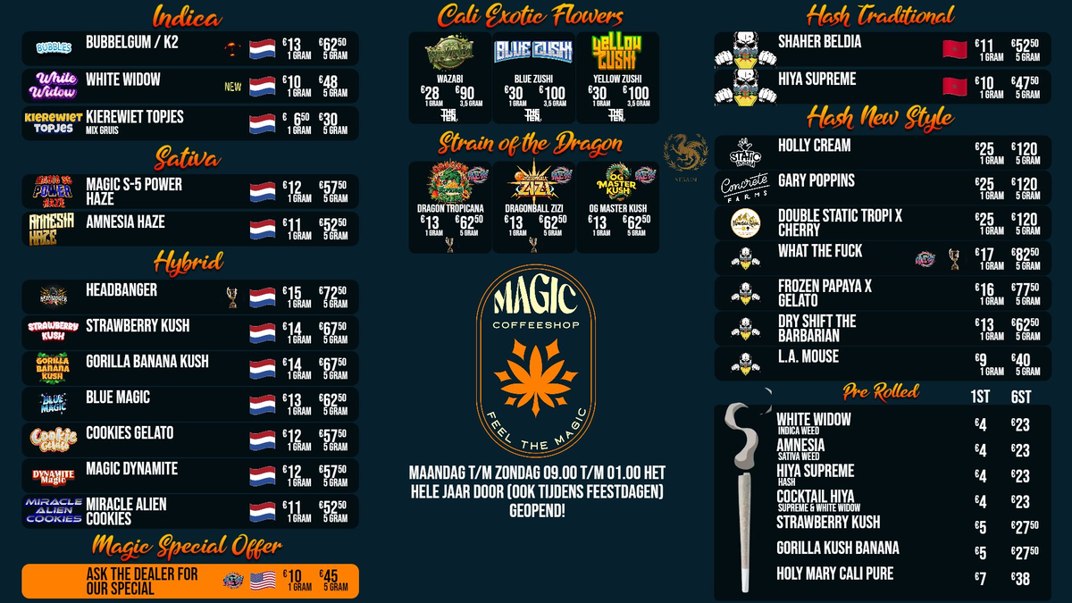 Menu bij Magic Den Haag