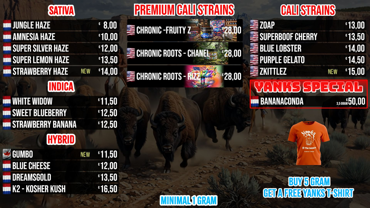 Menu bij Yanks