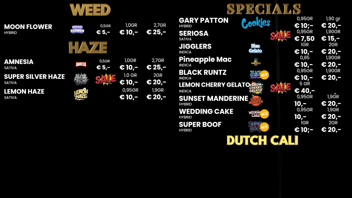 Menu bij Chip 'n dale