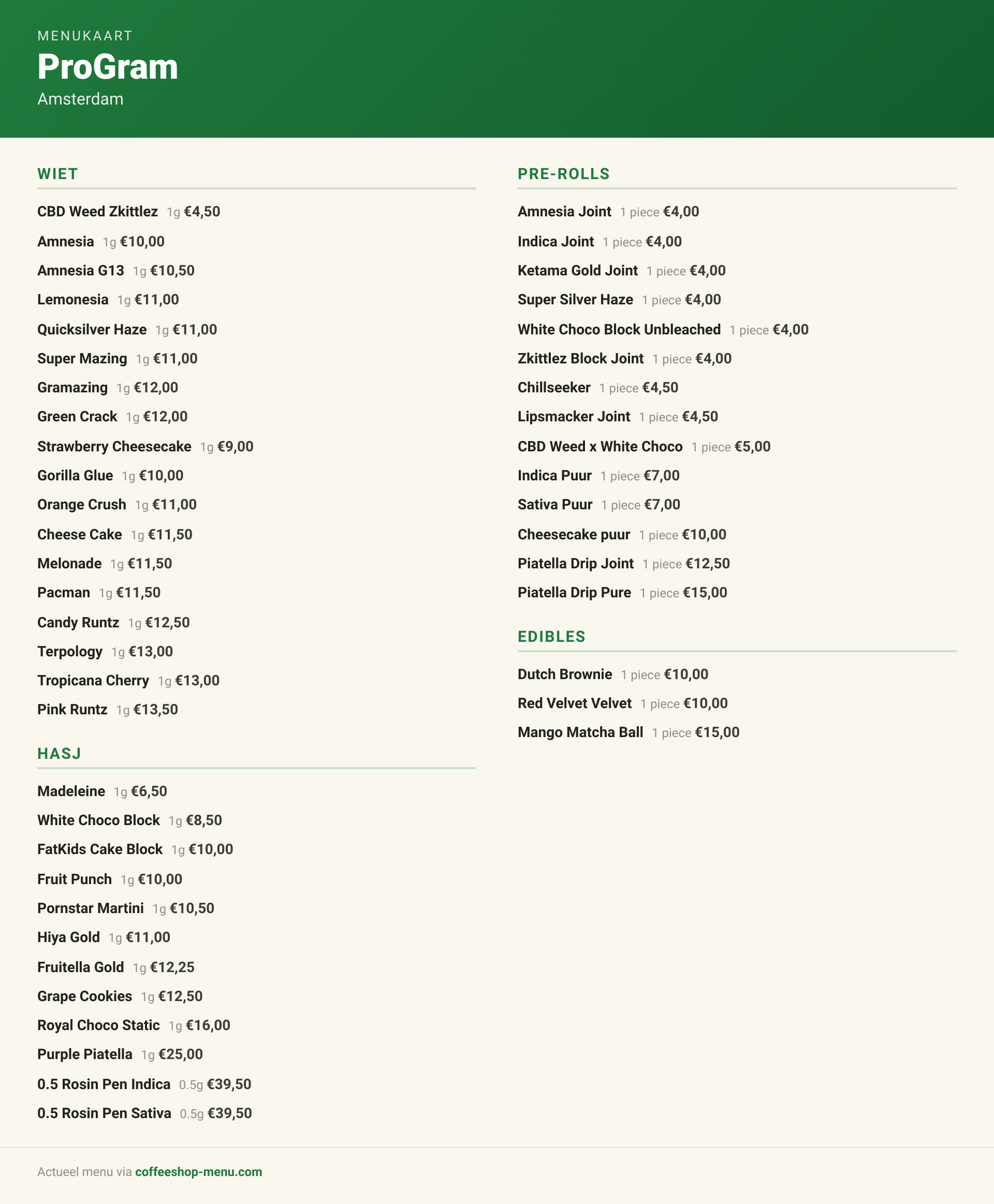 Menu bij ProGram