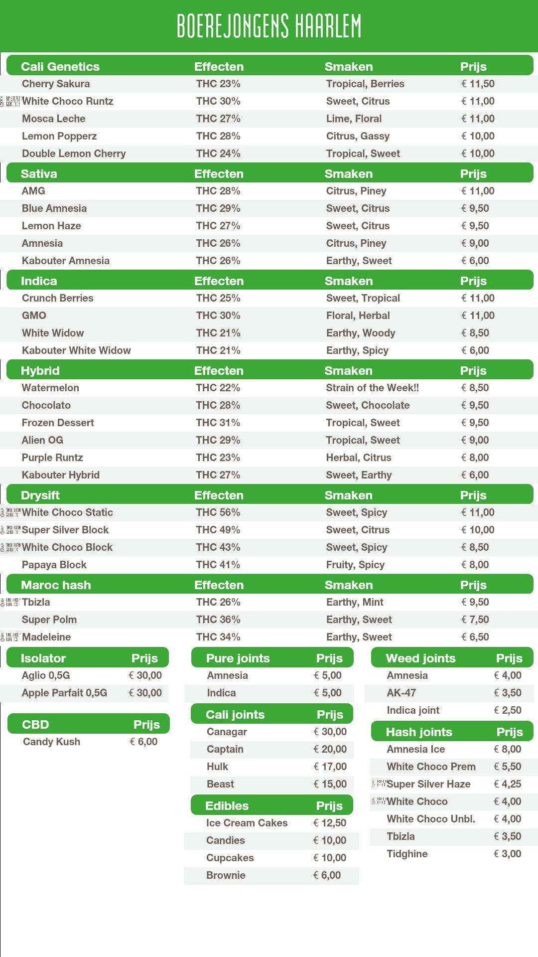 Menu bij Boerejongens Haarlem