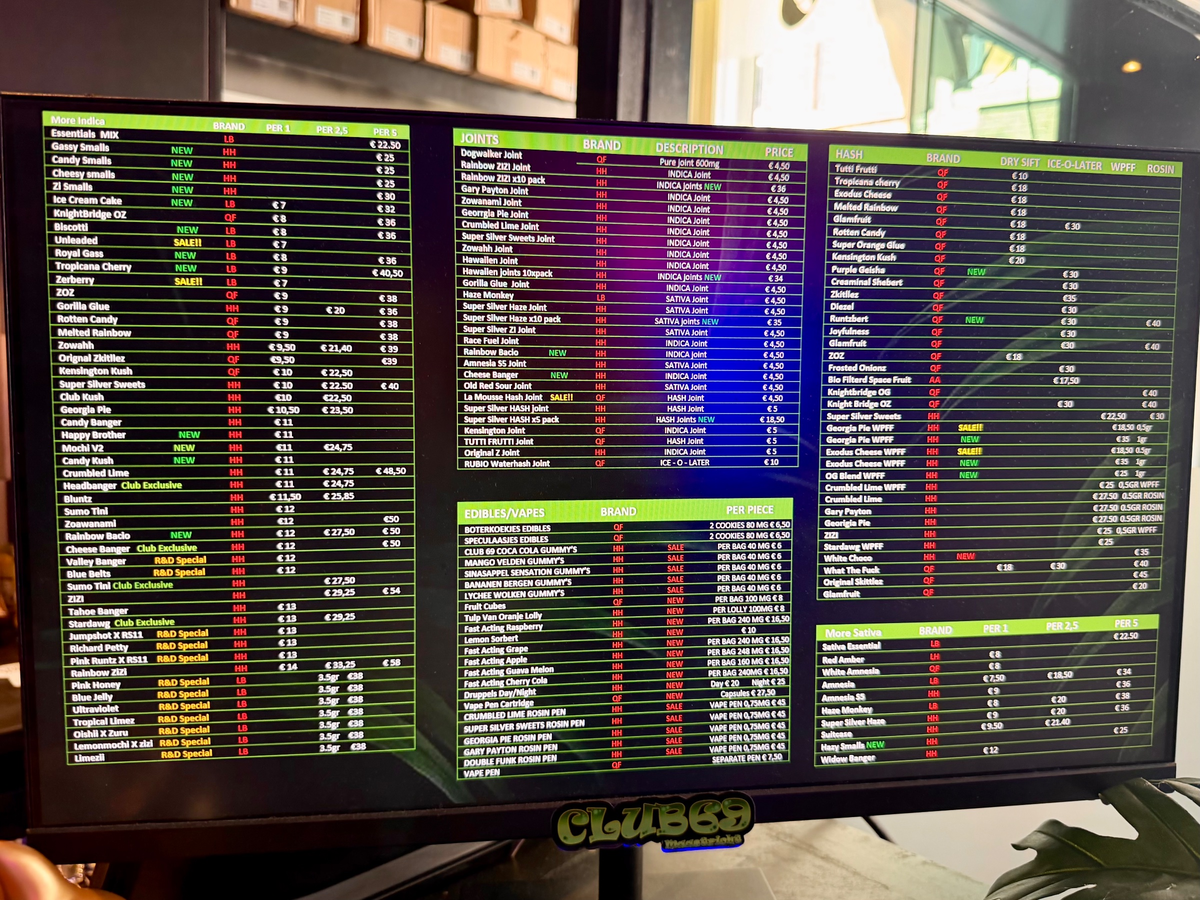 Menu bij Club 69