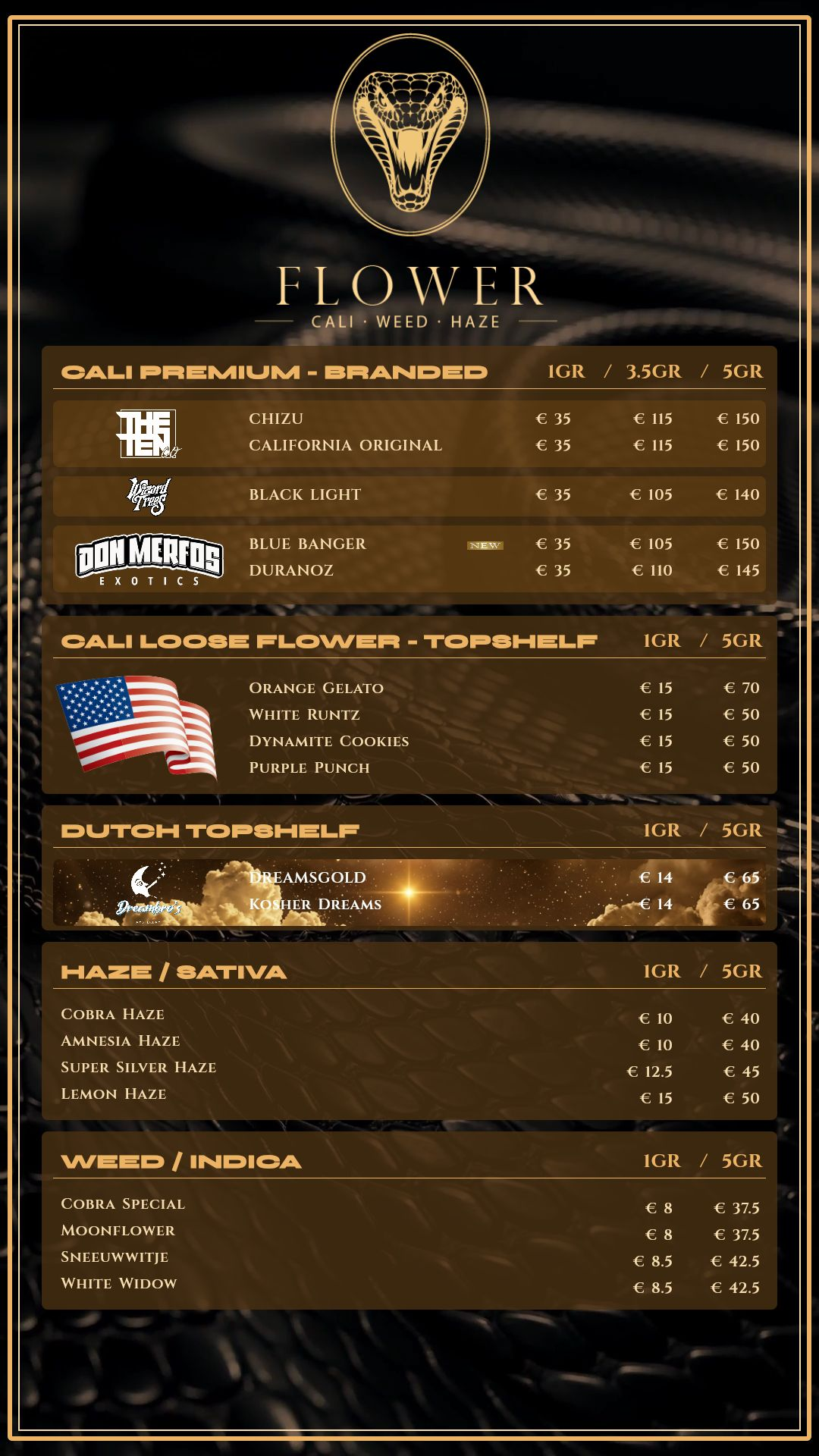 Menu bij Cobra