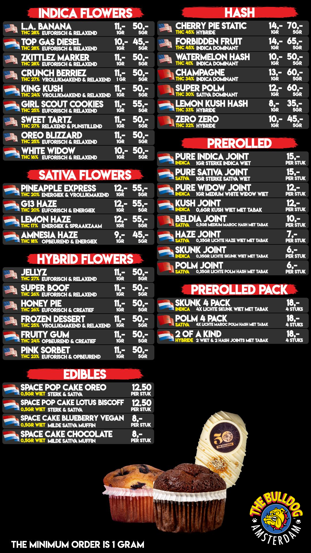Menu bij The Bulldog Port 26