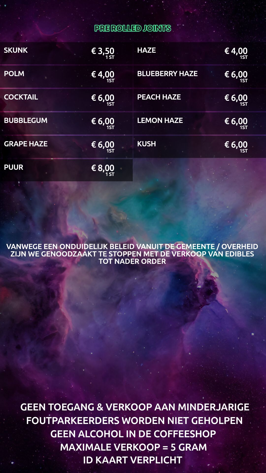 Menu bij Space