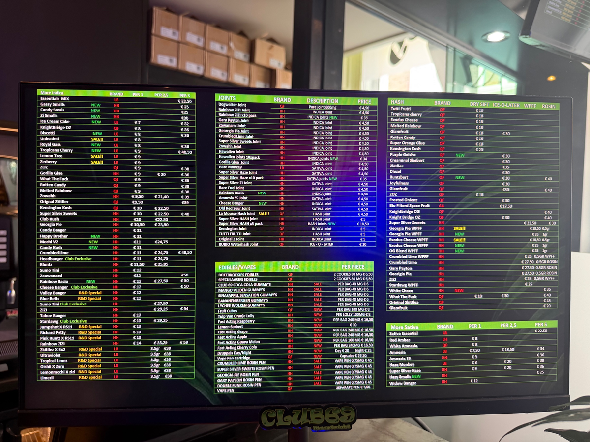 Menu bij Club 69