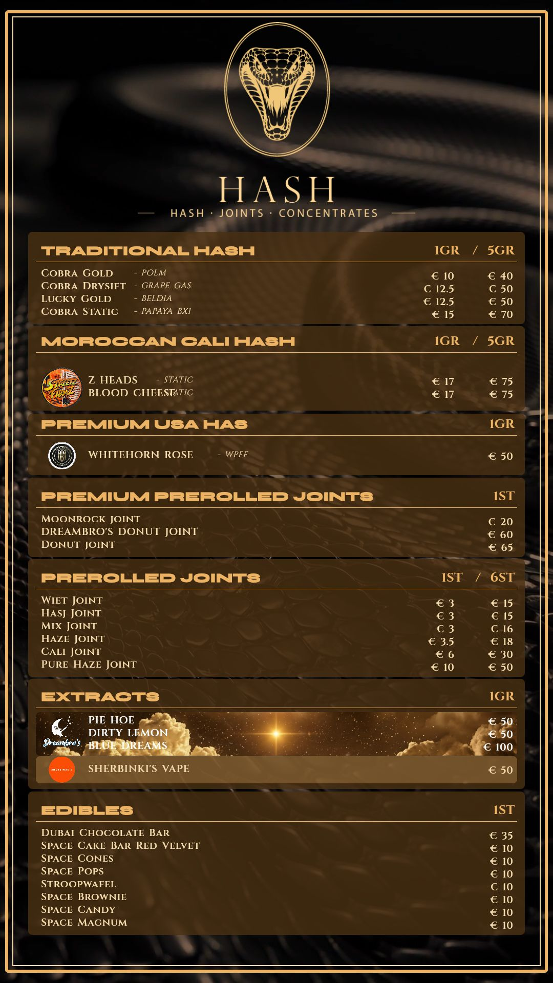 Menu bij Cobra