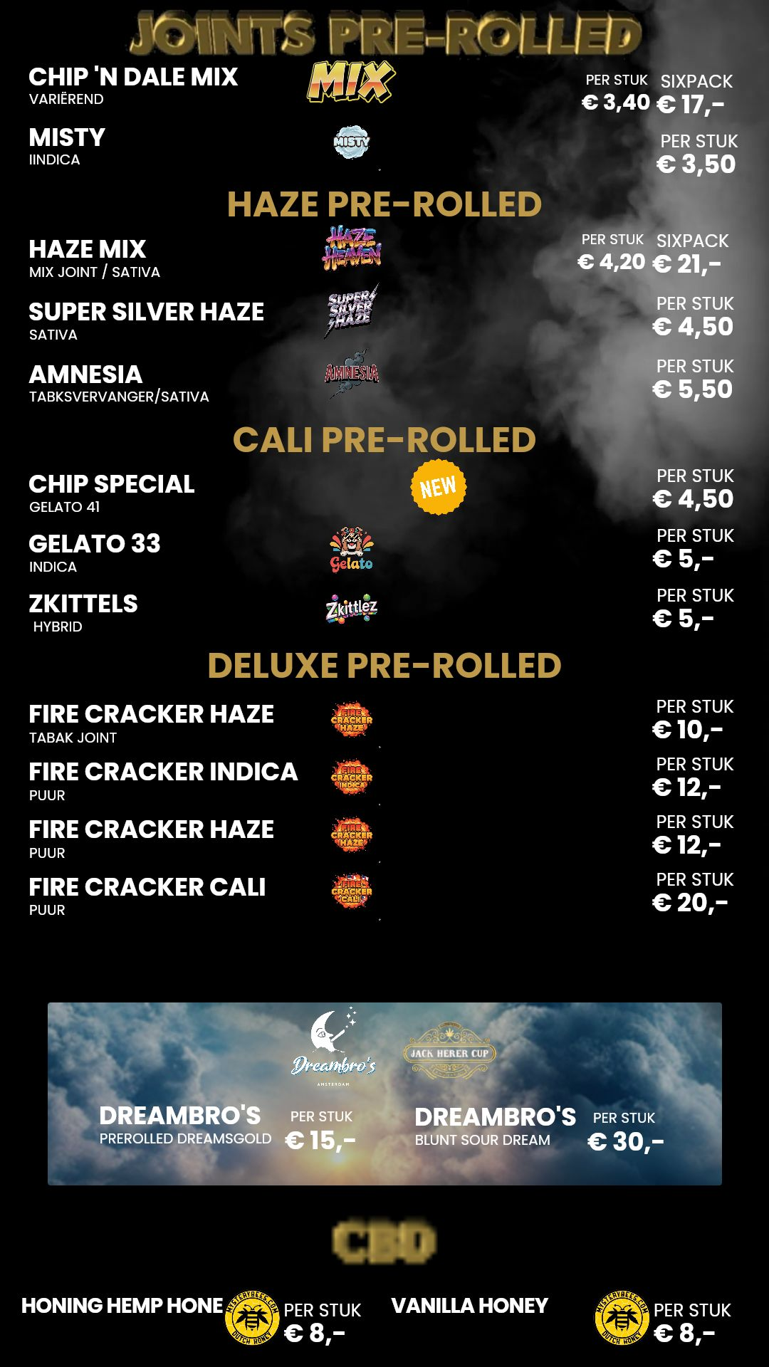 Menu bij Chip 'n dale