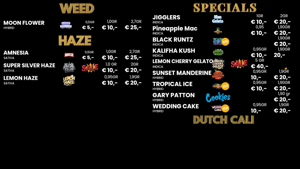 Menu bij Chip 'n dale
