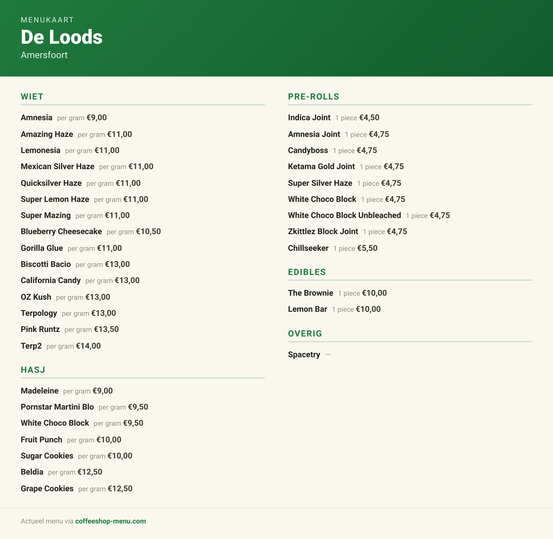 Menu bij De Loods