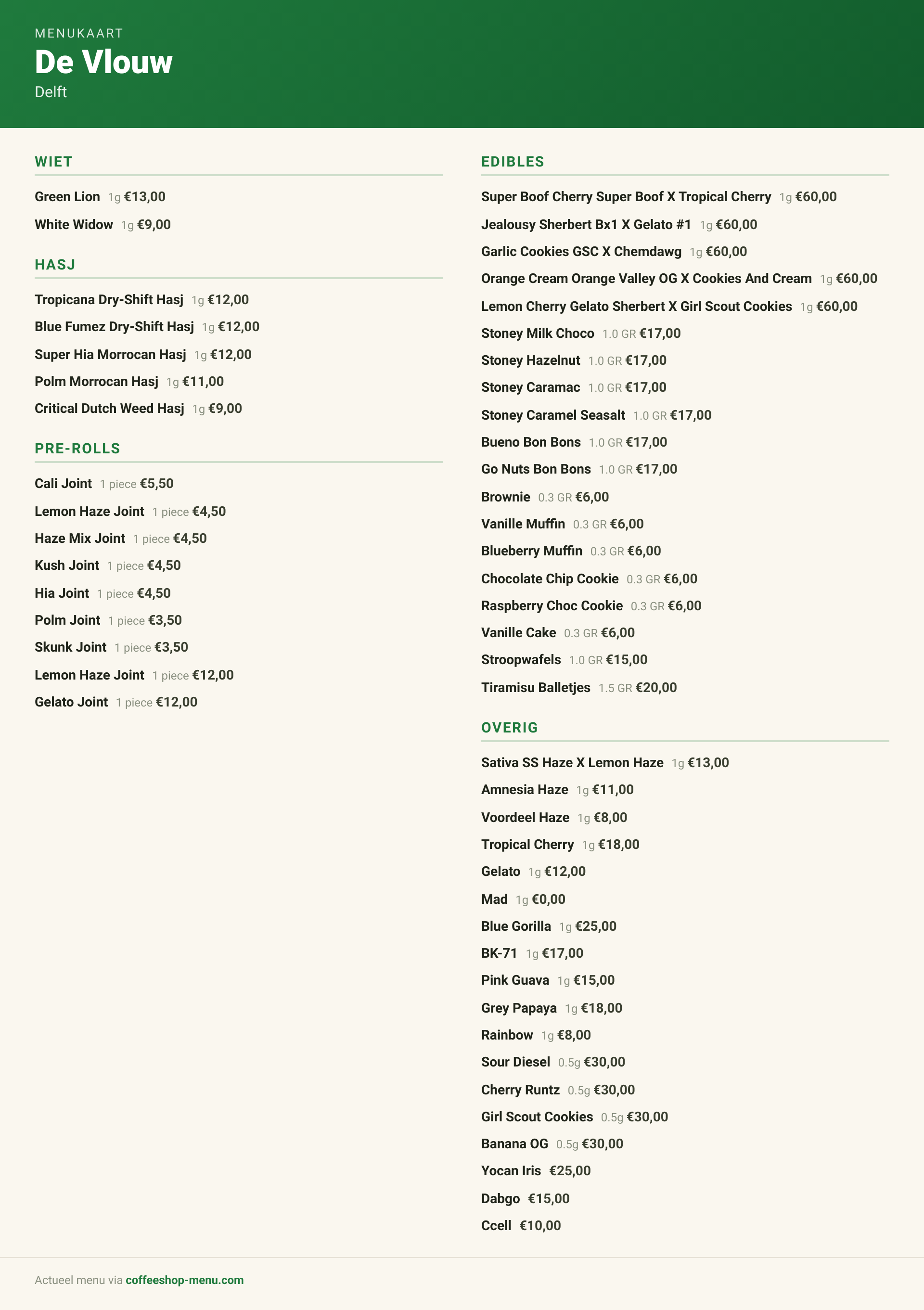 Menu bij De Vlouw