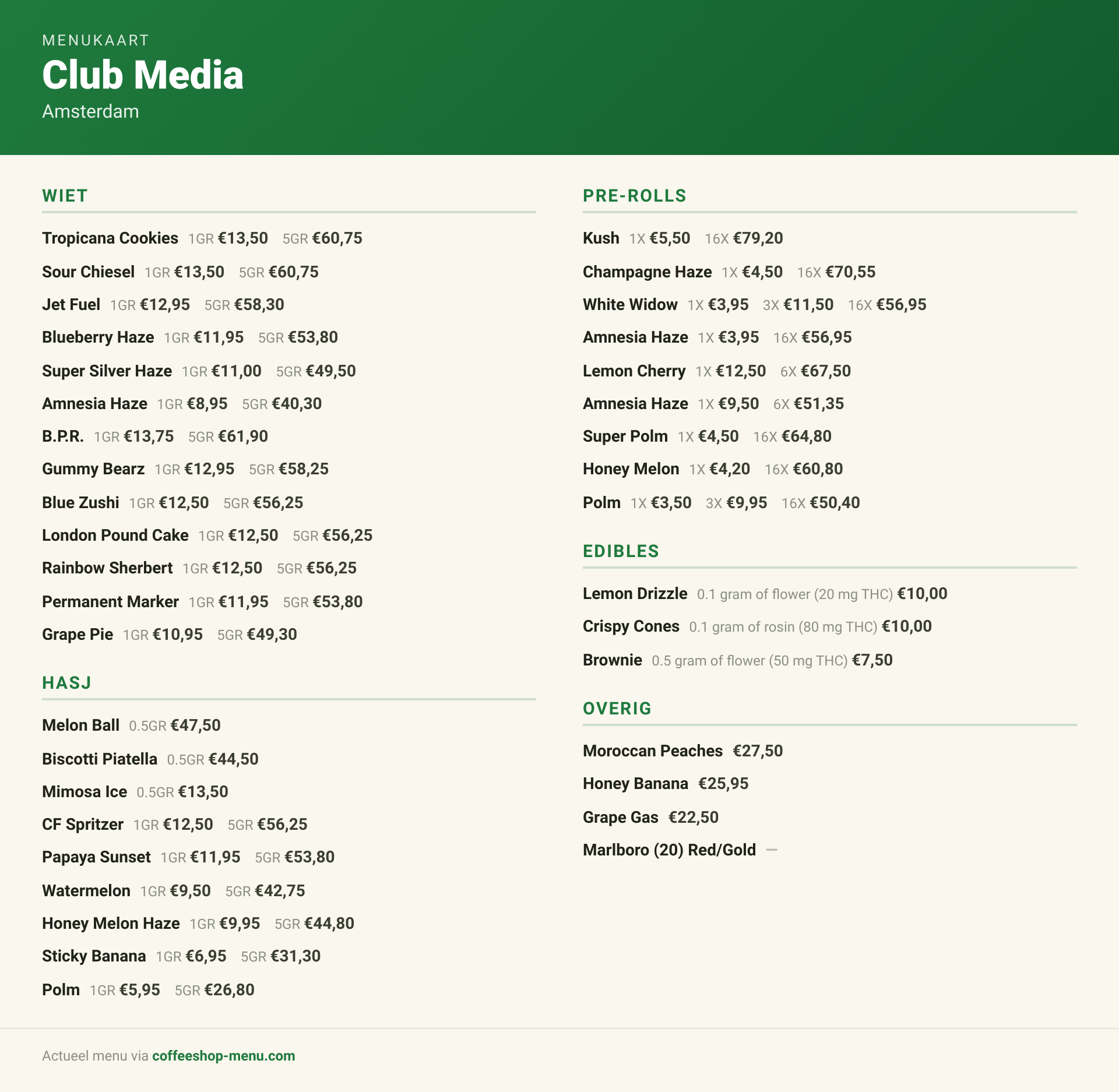 Menu bij Club Media
