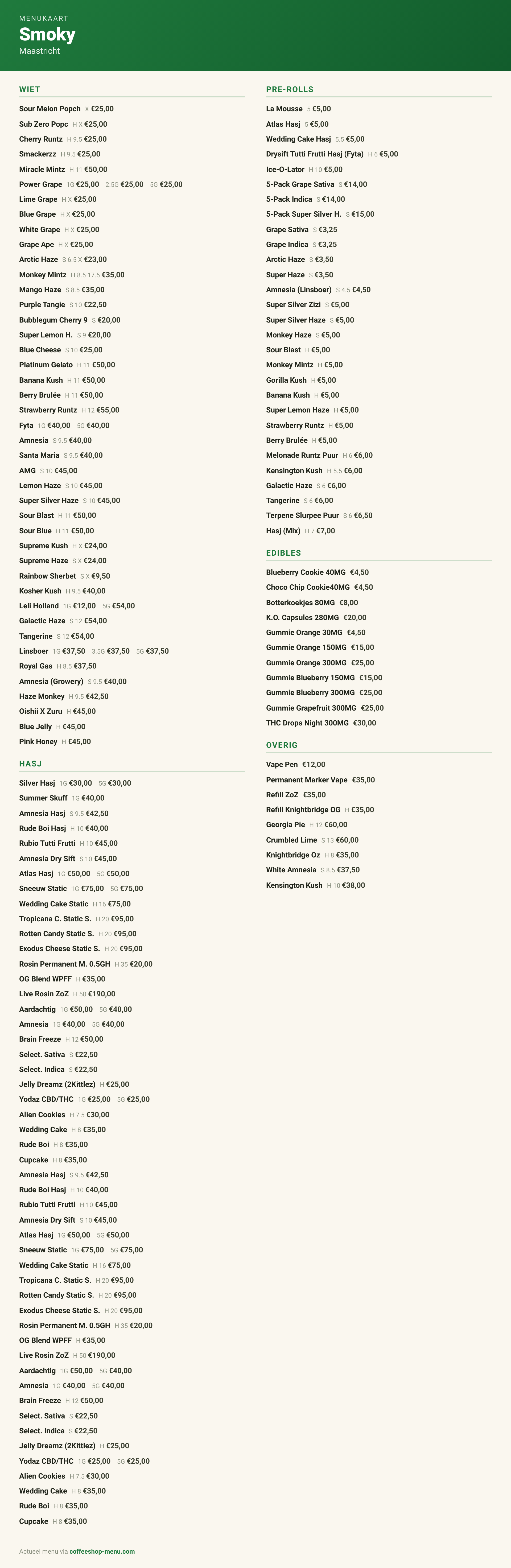 Menu bij Smoky