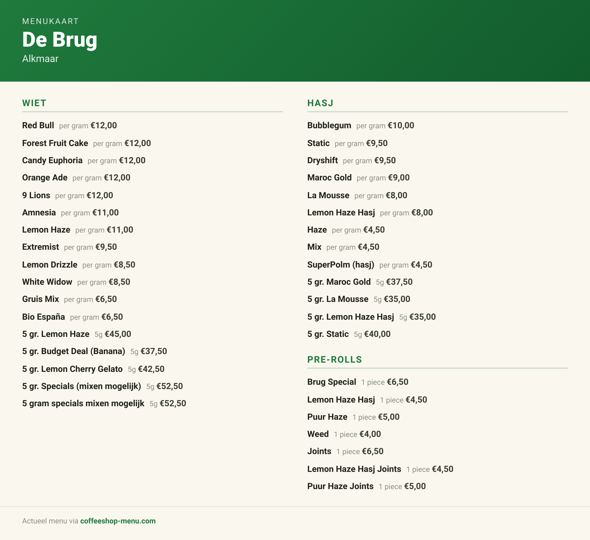 Menu bij De Brug