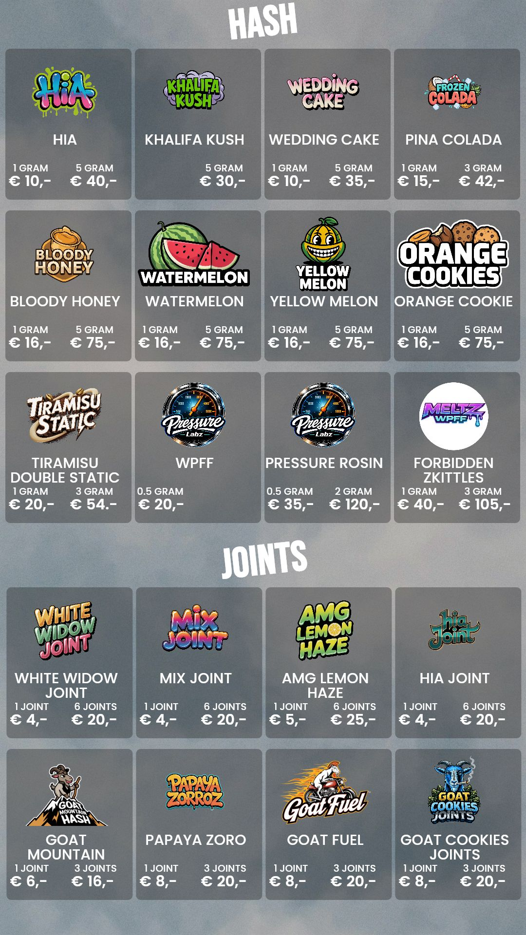 Menu bij The Goat