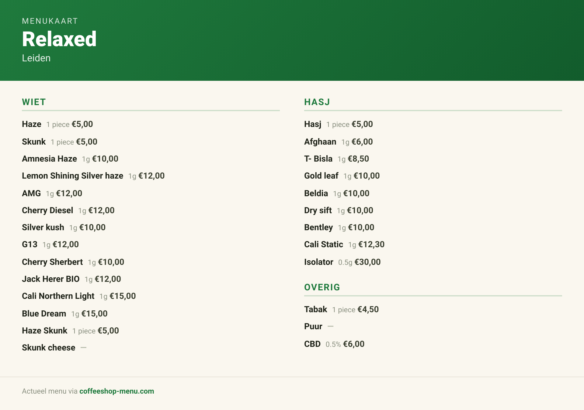 Menu bij Relaxed