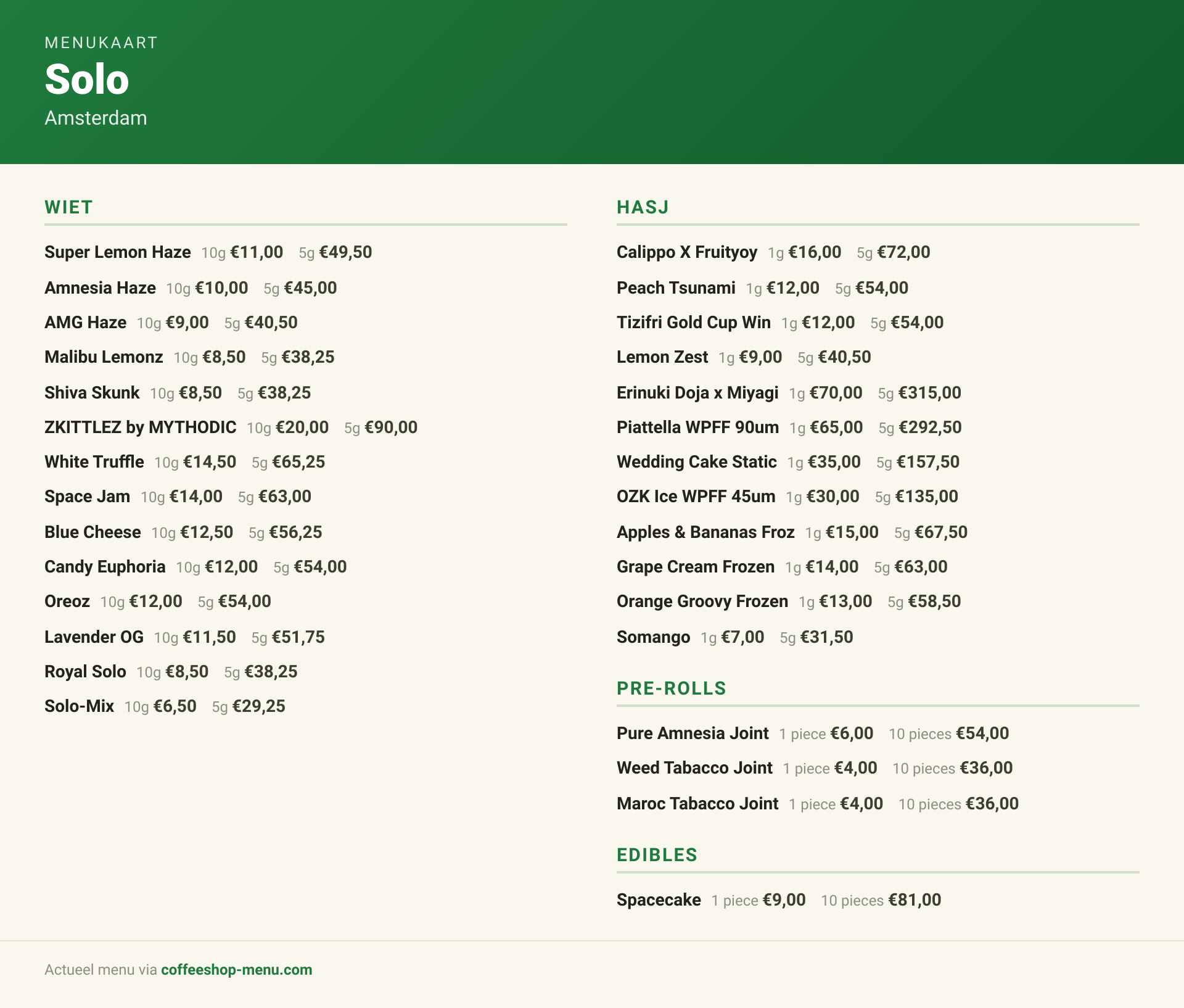 Menu bij Solo