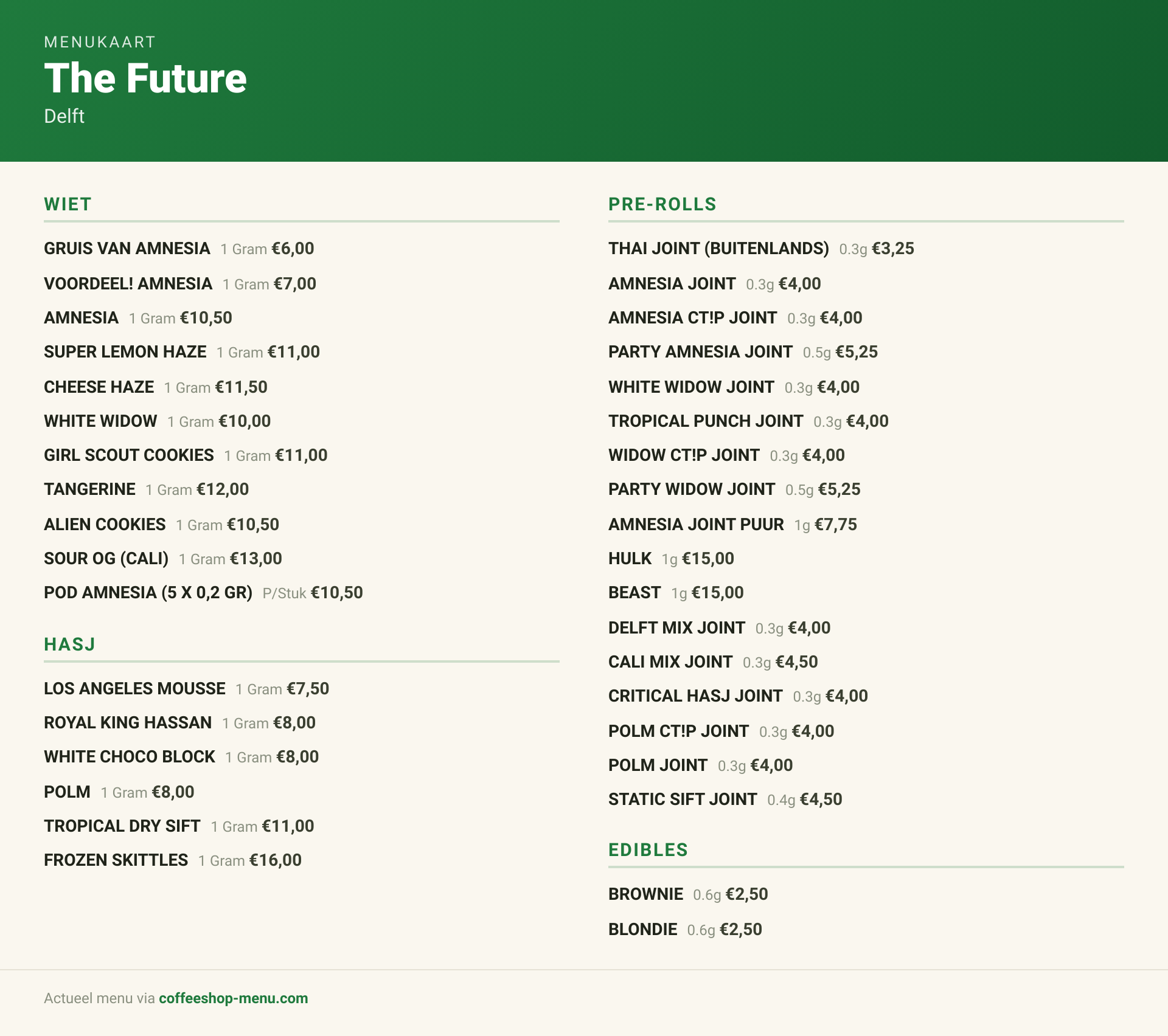 Menu bij The Future