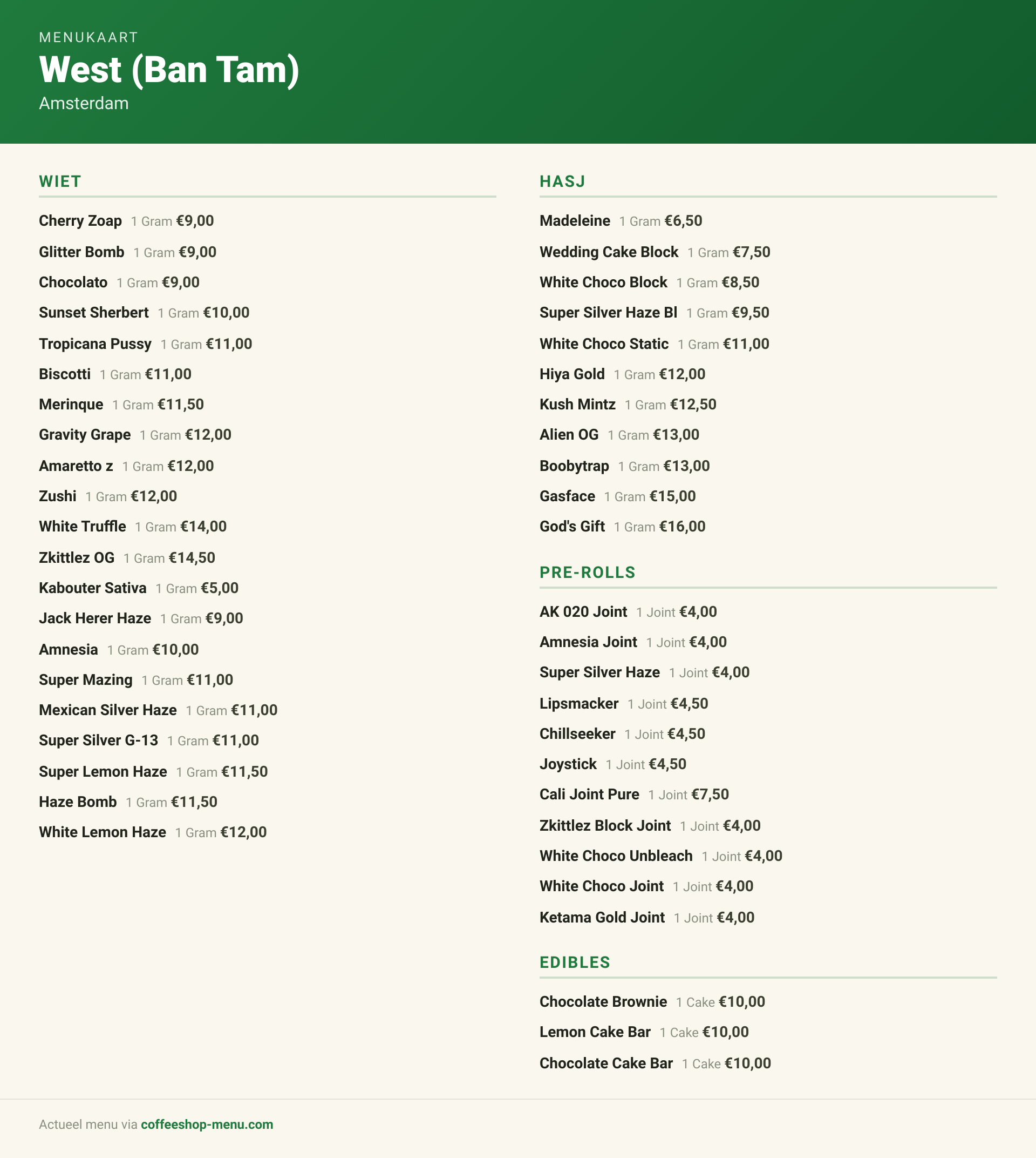 Menu bij West (Ban Tam)